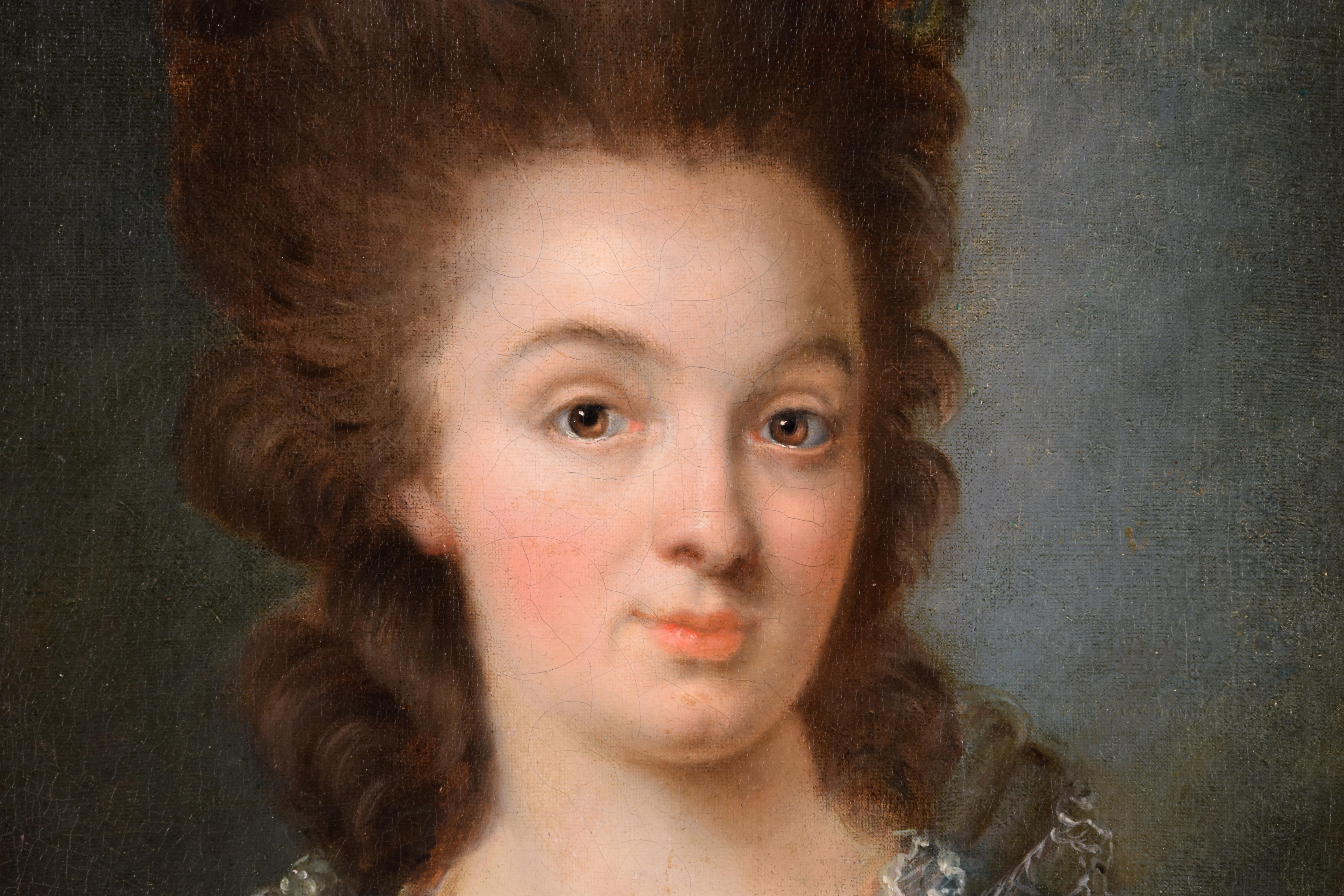 Fin du XVIIIe siècle, Portrait français d'une jeune femme en robe bleue en vente 3