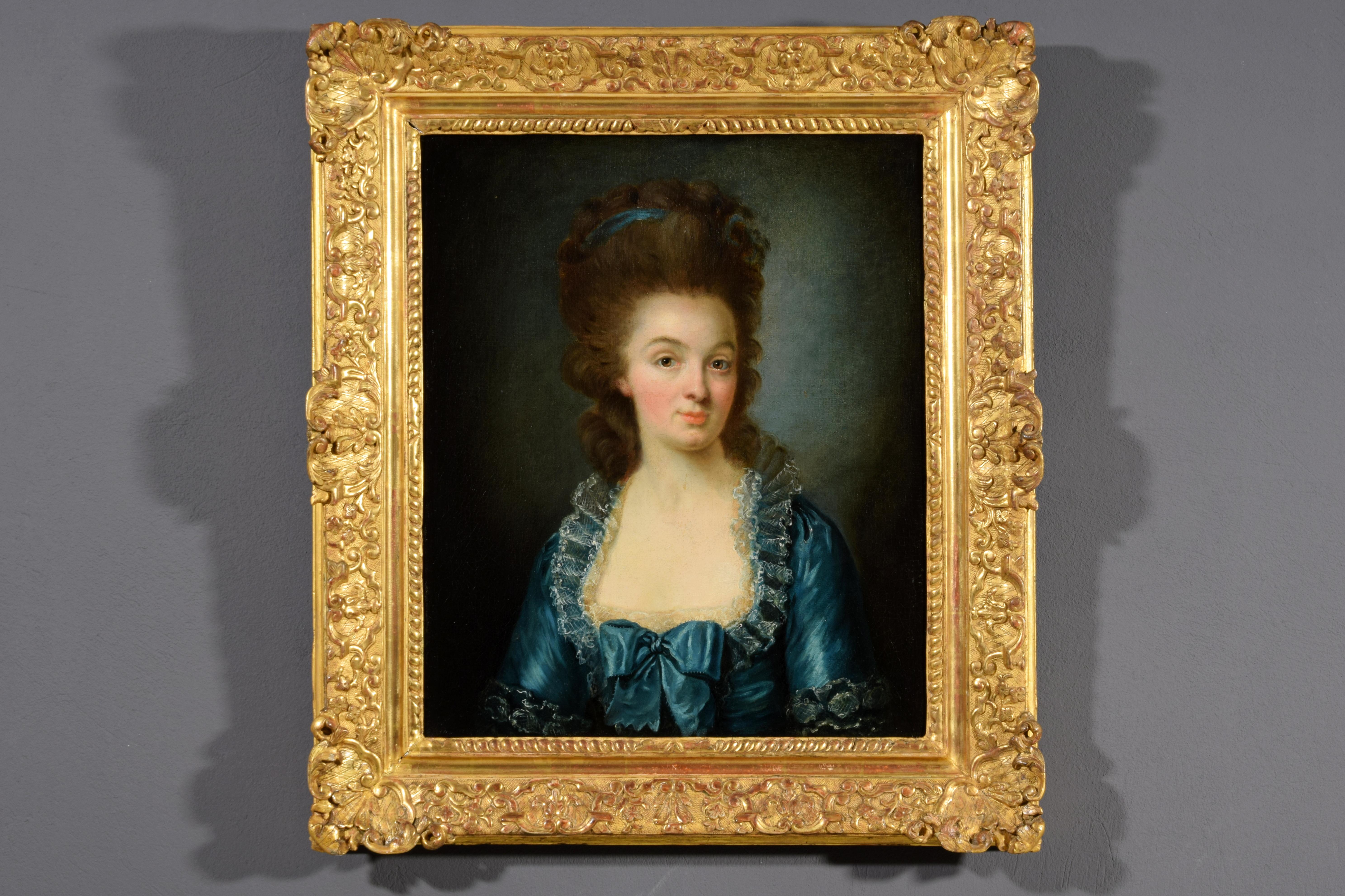 Fin du XVIIIe siècle, Portrait français d'une jeune femme en robe bleue en vente 5