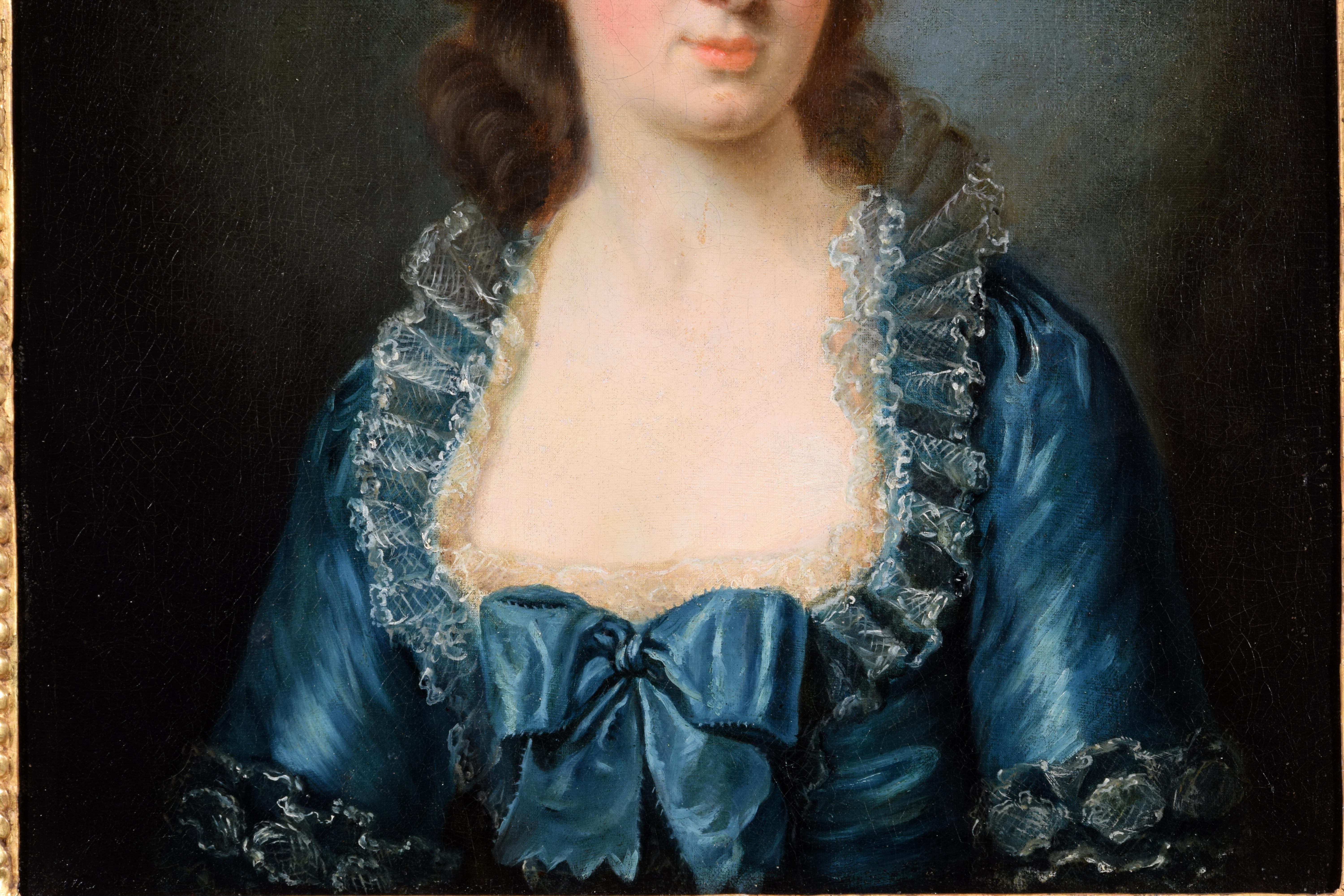 Fin du XVIIIe siècle, Portrait français d'une jeune femme en robe bleue en vente 6