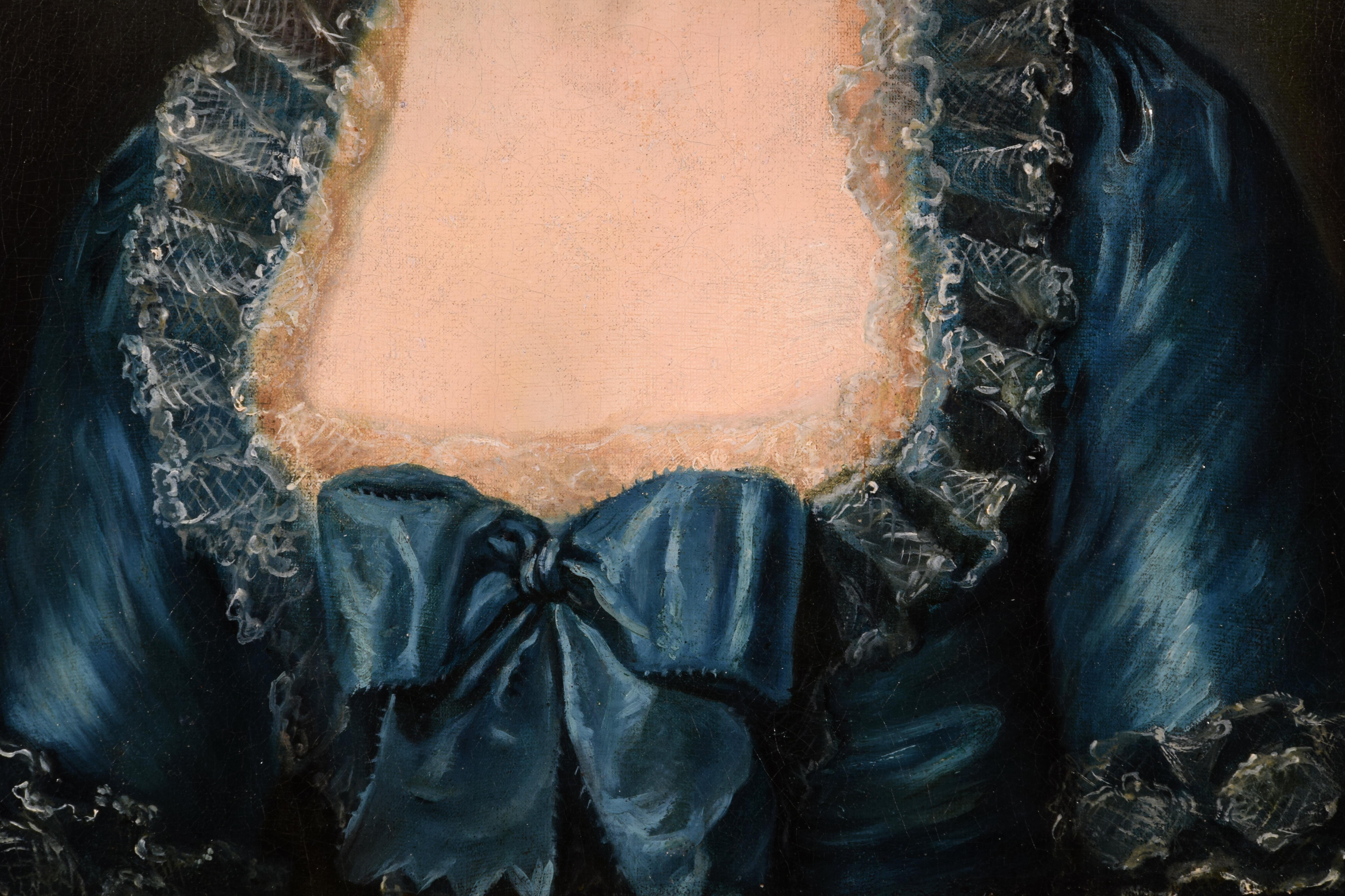 Fin du XVIIIe siècle, Portrait français d'une jeune femme en robe bleue en vente 7