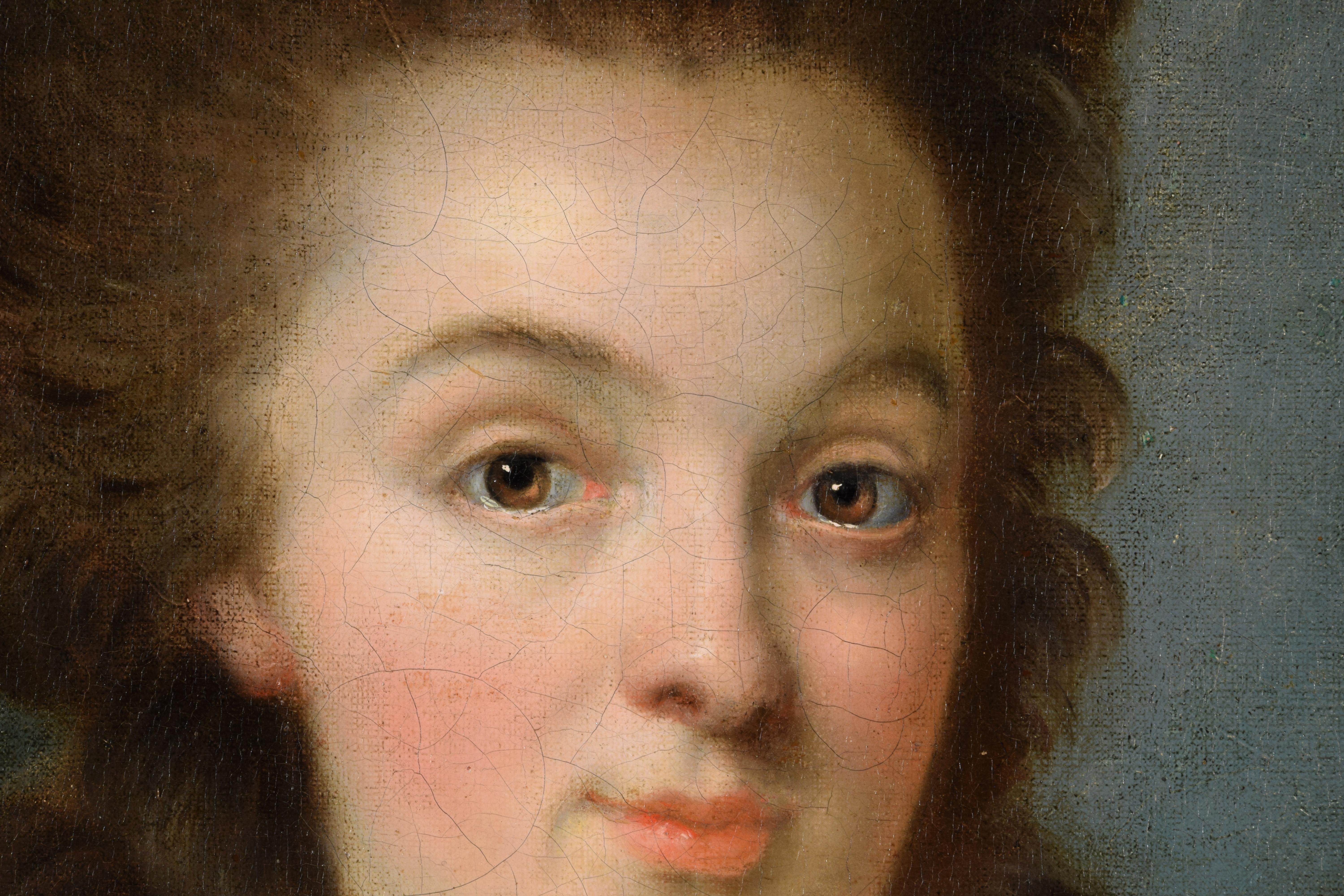 Fin du XVIIIe siècle, Portrait français d'une jeune femme en robe bleue en vente 9