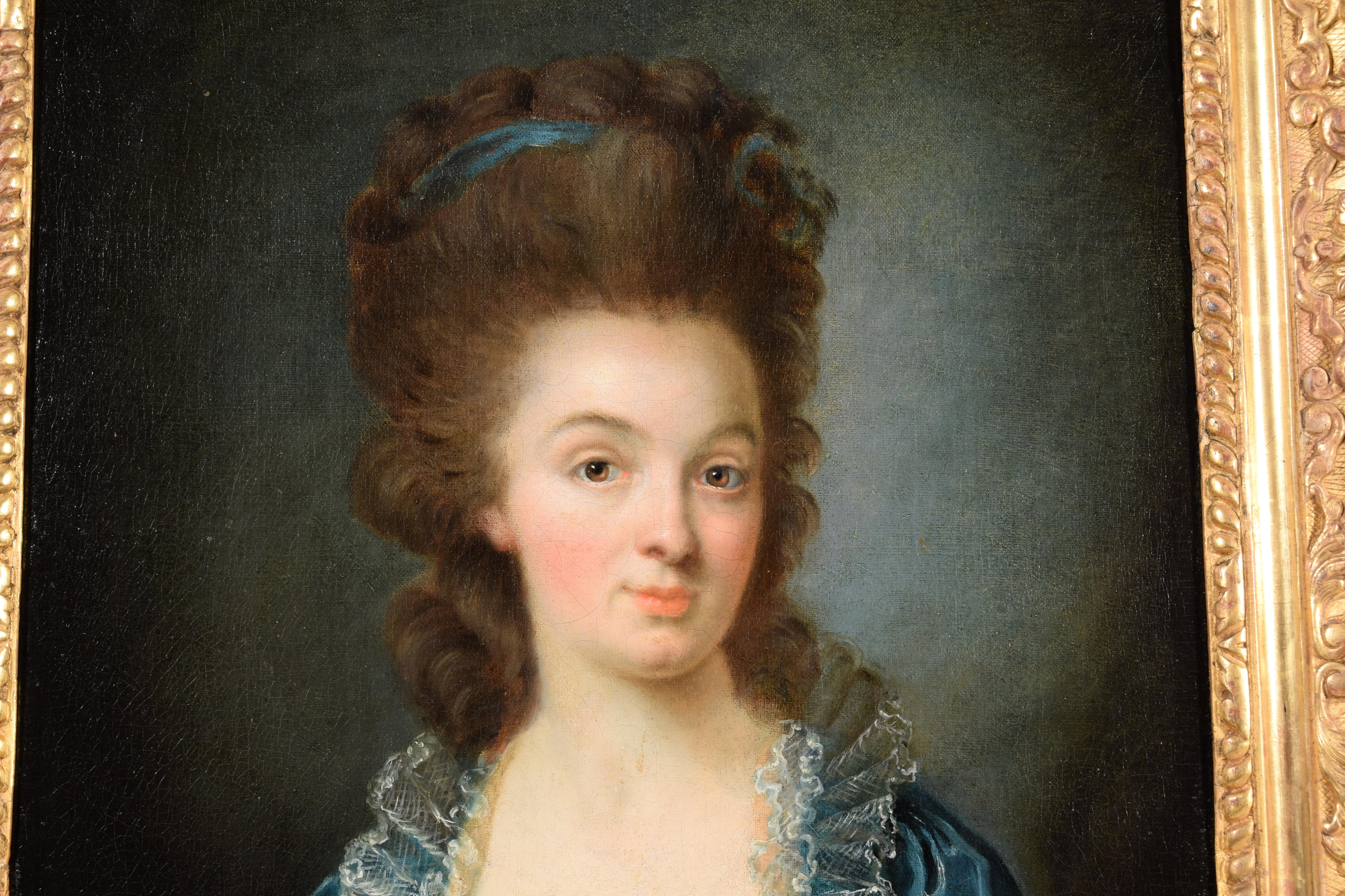 Fin du XVIIIe siècle, Portrait français d'une jeune femme en robe bleue en vente 10