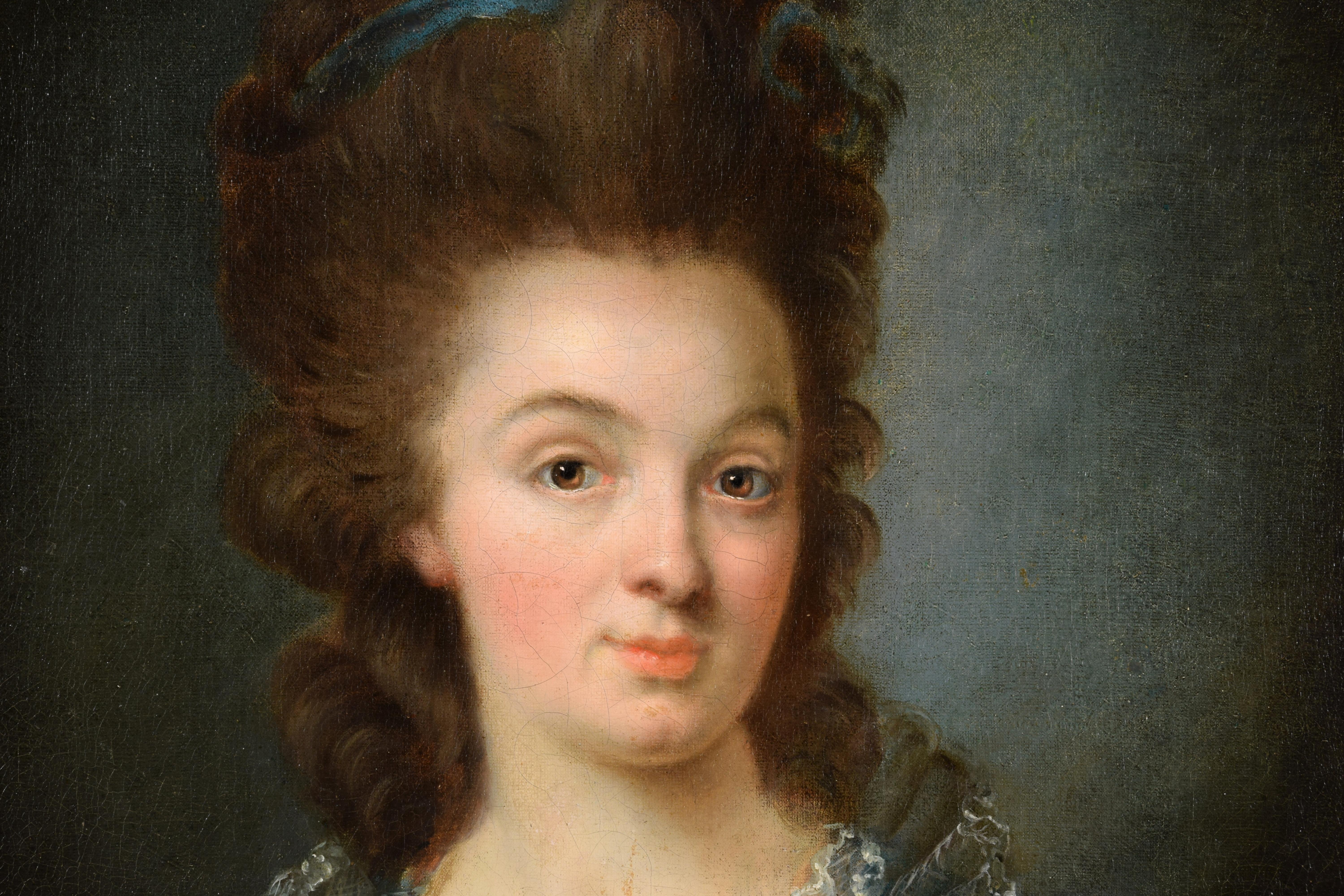 Fin du XVIIIe siècle, Portrait français d'une jeune femme en robe bleue en vente 2