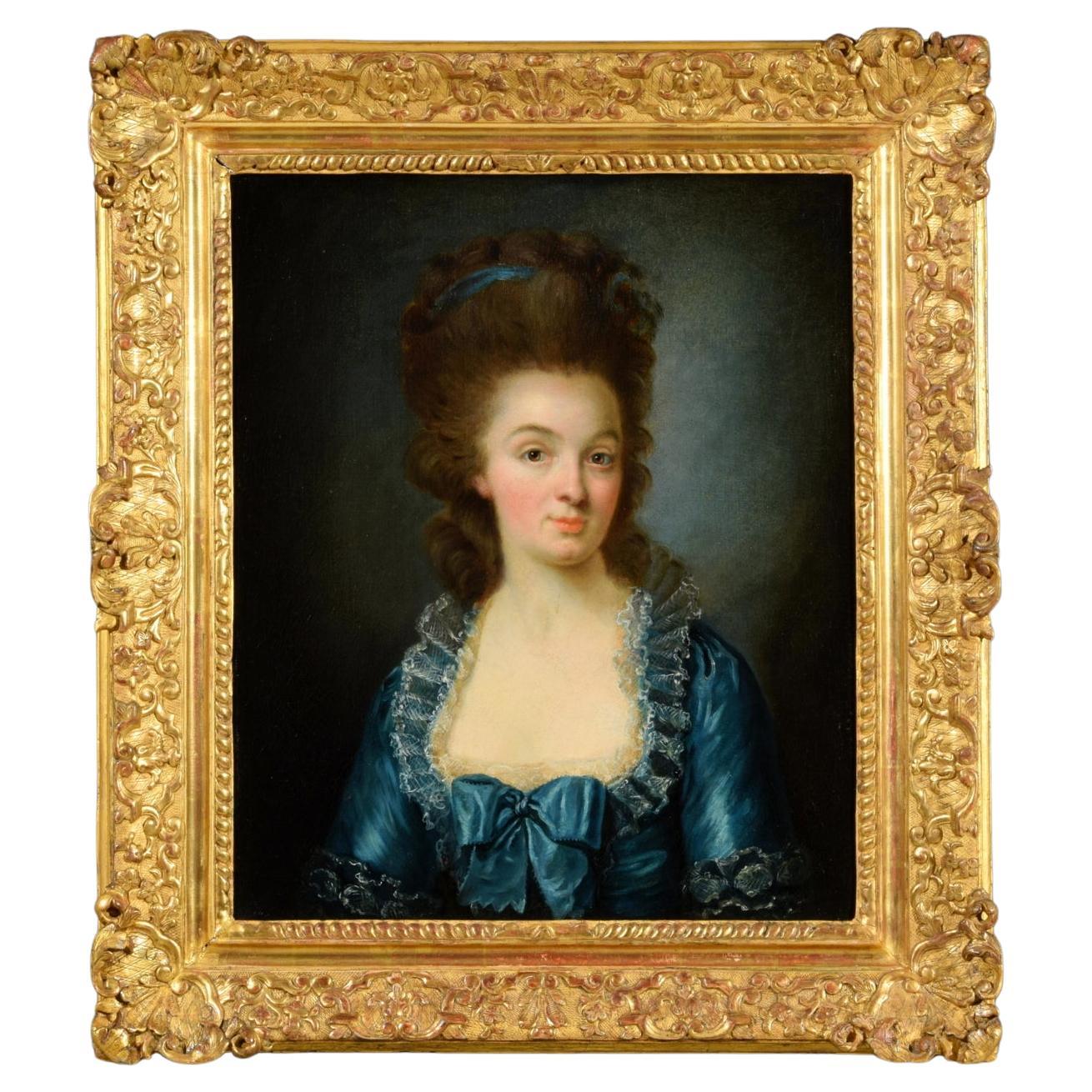 Late 18th Century, French Portrait of a Young Woman in a Blue Dress