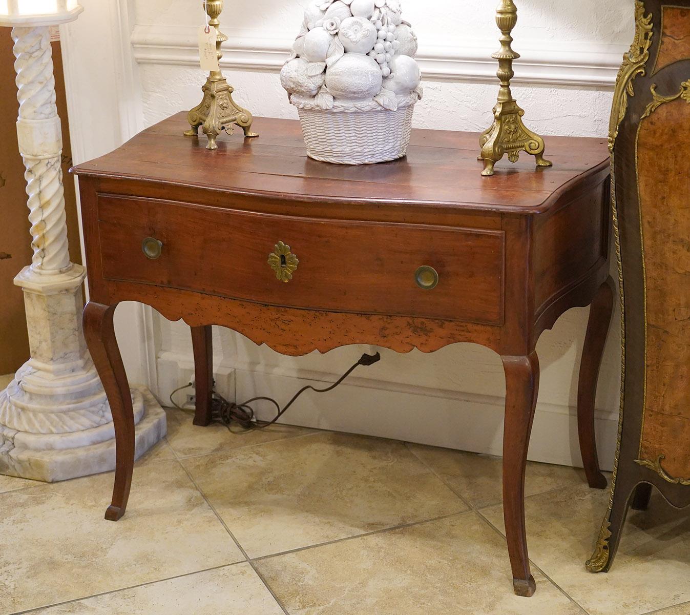 Hand-Carved Late 18th Century French Provincial Cherry Serpentine One Drawer Console Table