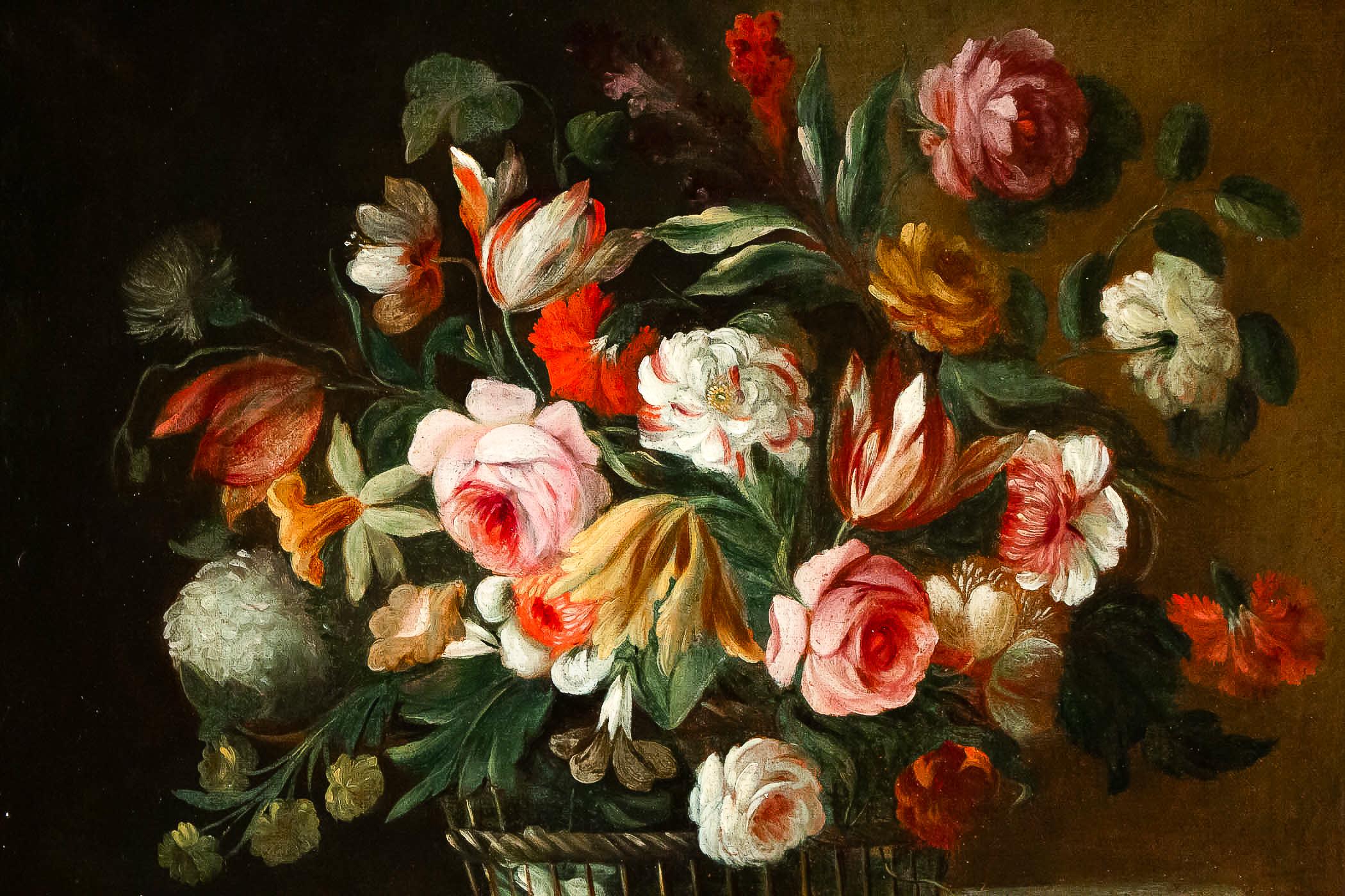Late 18th Century French School Pair of Oil on Canvas Bouquets of Flowers For Sale 8