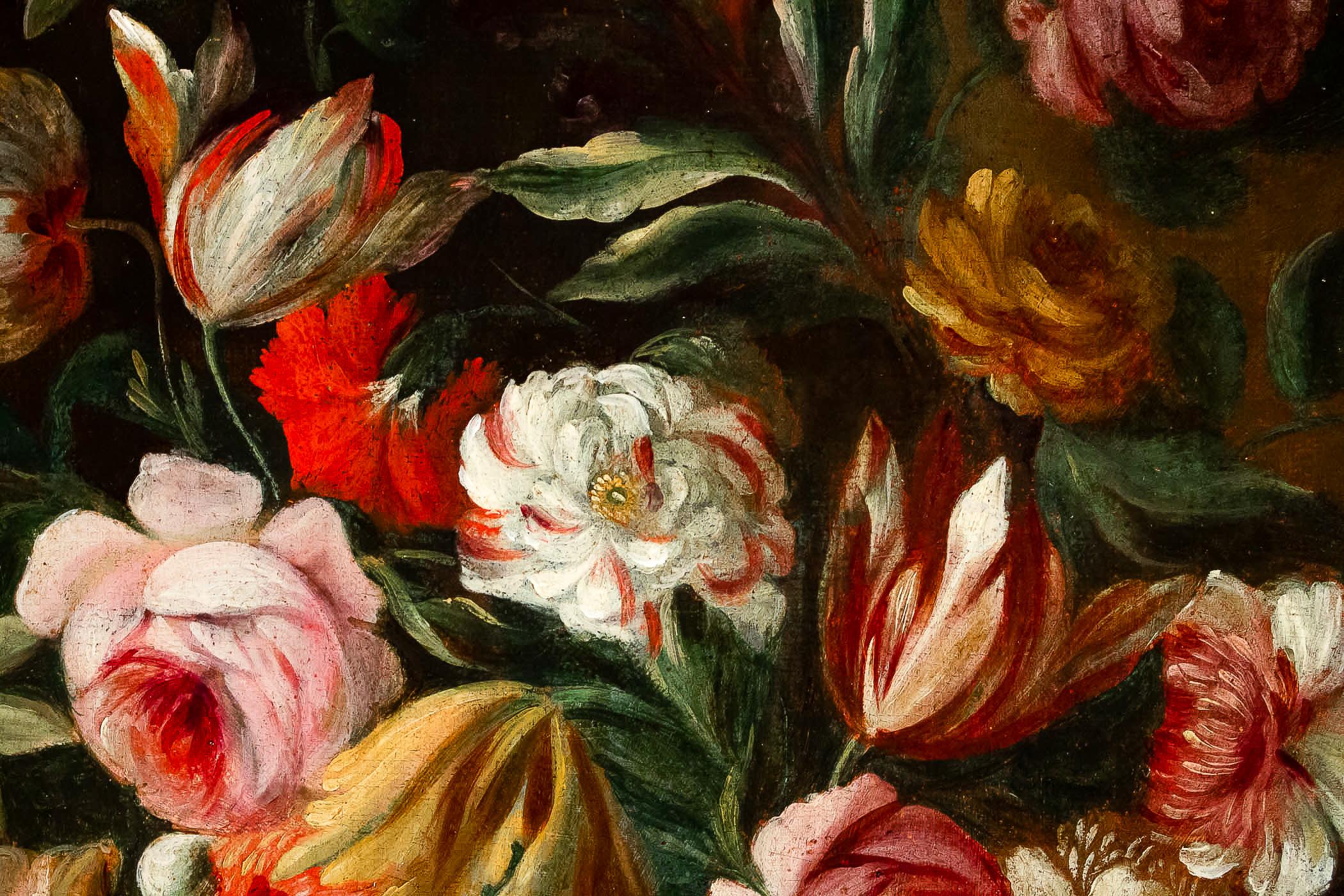 Late 18th Century French School Pair of Oil on Canvas Bouquets of Flowers For Sale 10