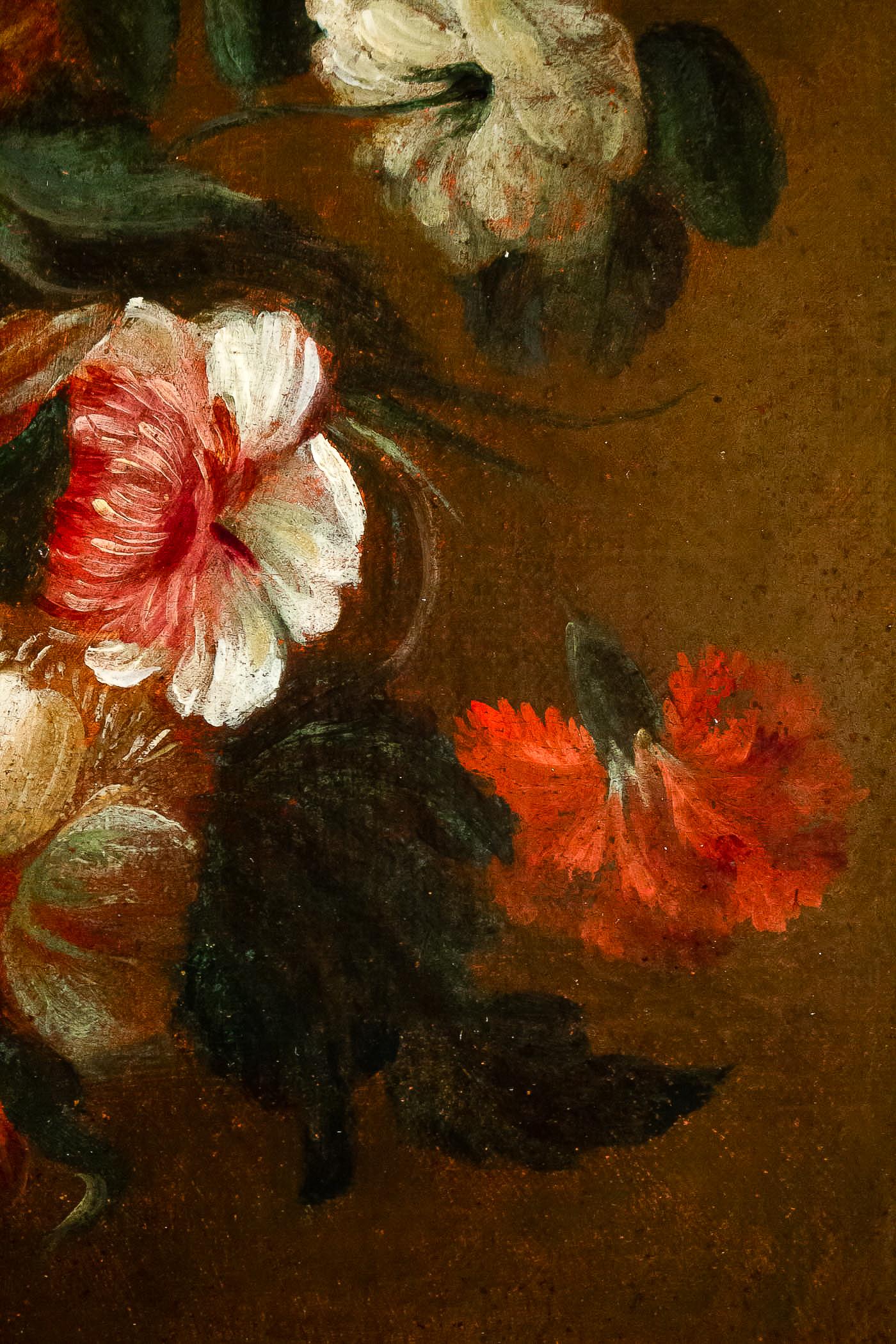 Late 18th Century French School Pair of Oil on Canvas Bouquets of Flowers For Sale 11