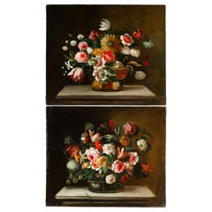 Late 18th Century French School Pair of Oil on Canvas Bouquets of Flowers