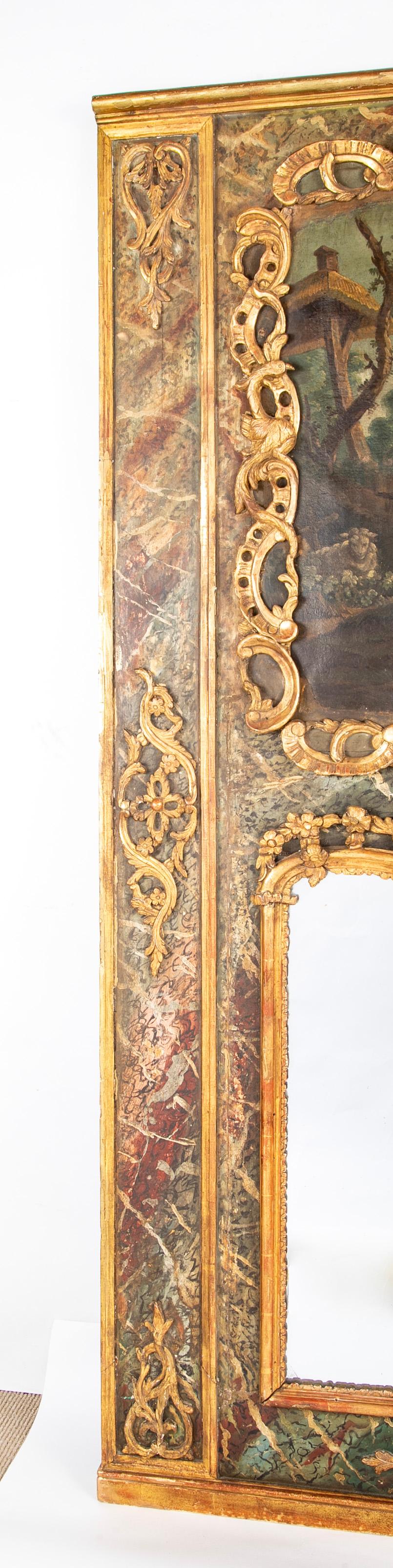 Glass Late 18th Century French Trumeau Mirror with Romantic Painting For Sale