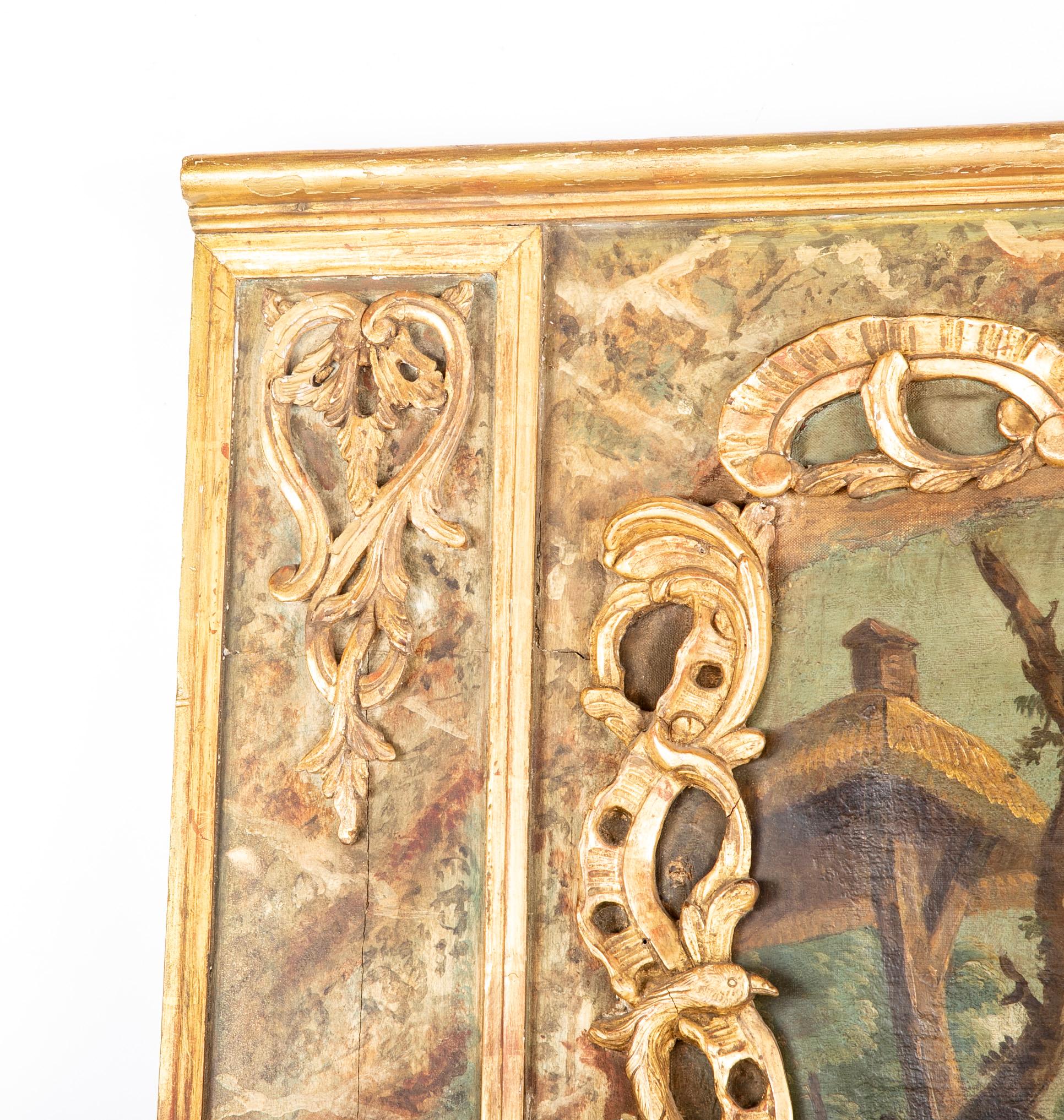 Late 18th Century French Trumeau Mirror with Romantic Painting For Sale 2