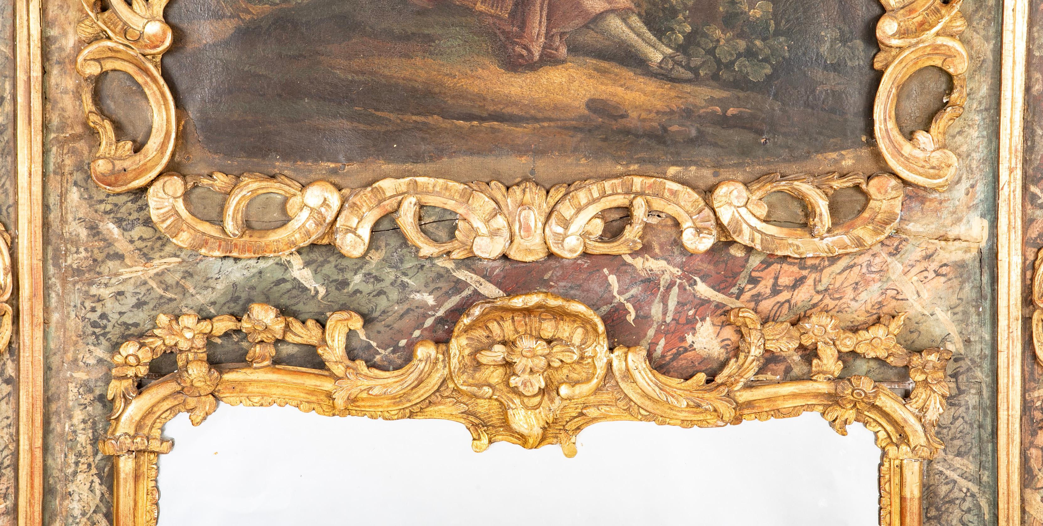 Miroir Trumeau français de la fin du XVIIIe siècle avec peinture romantique en vente 4