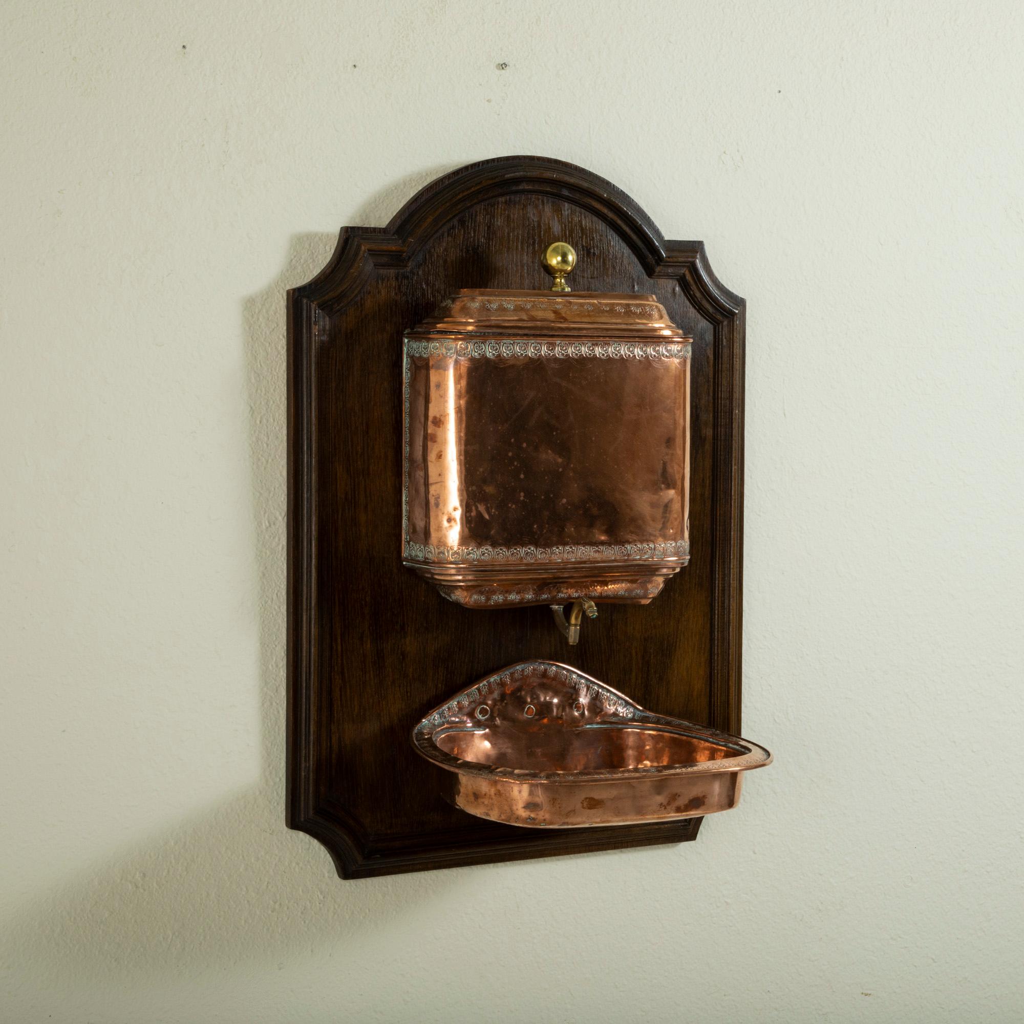 Late 18th Century French Wall Mounted Fountain or Lavabo on Oak Backer In Good Condition In Fayetteville, AR