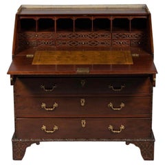 Late 18th Century George III Four Drawer Mahogany Gilt Brass Slant Front Bureau