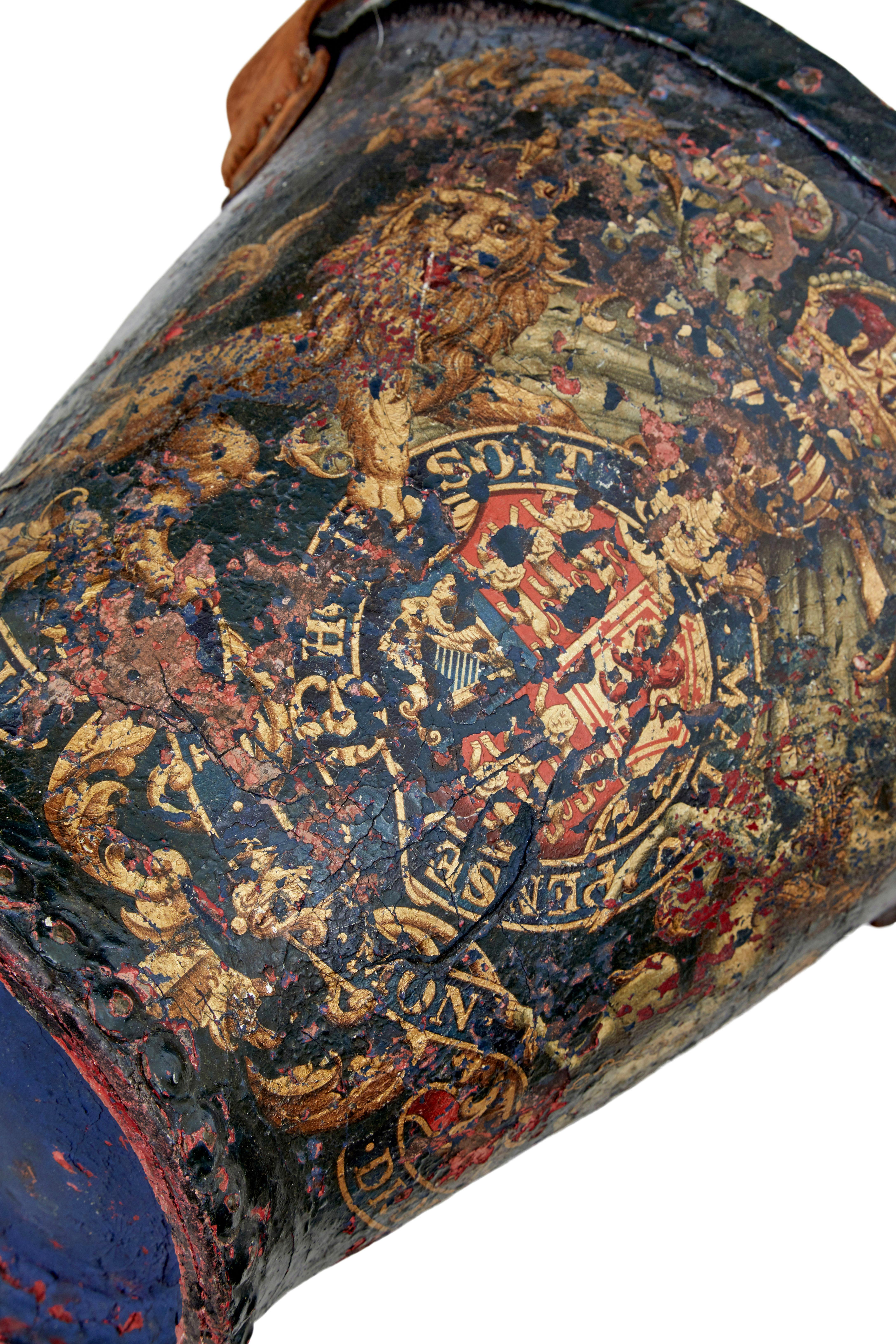 Ende des 18. Jahrhunderts George III. handbemalter Feuereimer aus Leder (19. Jahrhundert) im Angebot