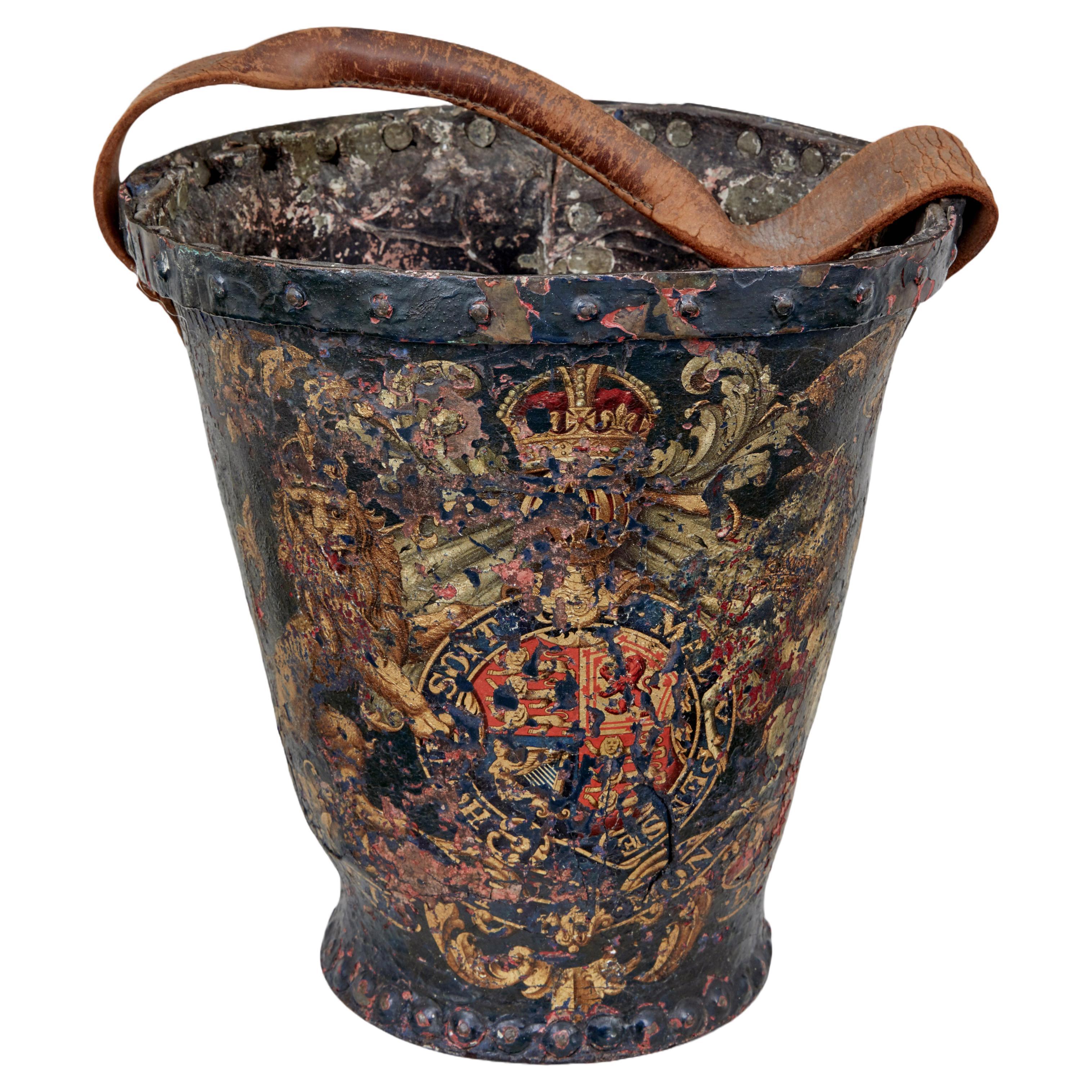 Late 18th century George III leather hand painted fire bucket For Sale