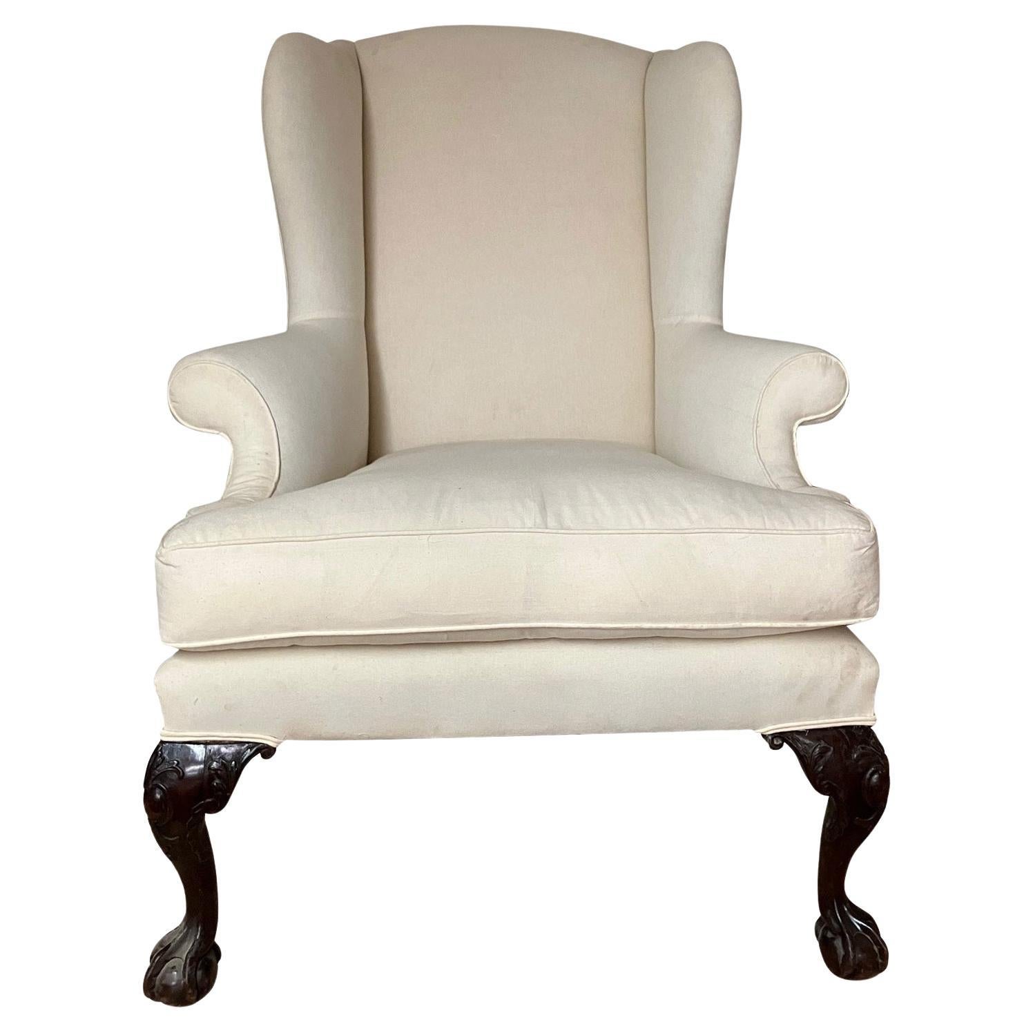 Late 18th Century George III Mahogany Wingback Armchair For Sale