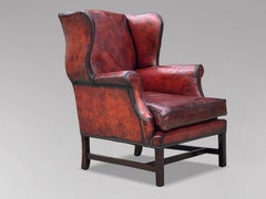 Late 18th Century George III Period Burgundy Leather Library Wing Armchair