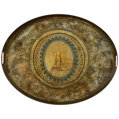 Late 18th Century George III Period Faux Marble Painted Oval Tole Tray