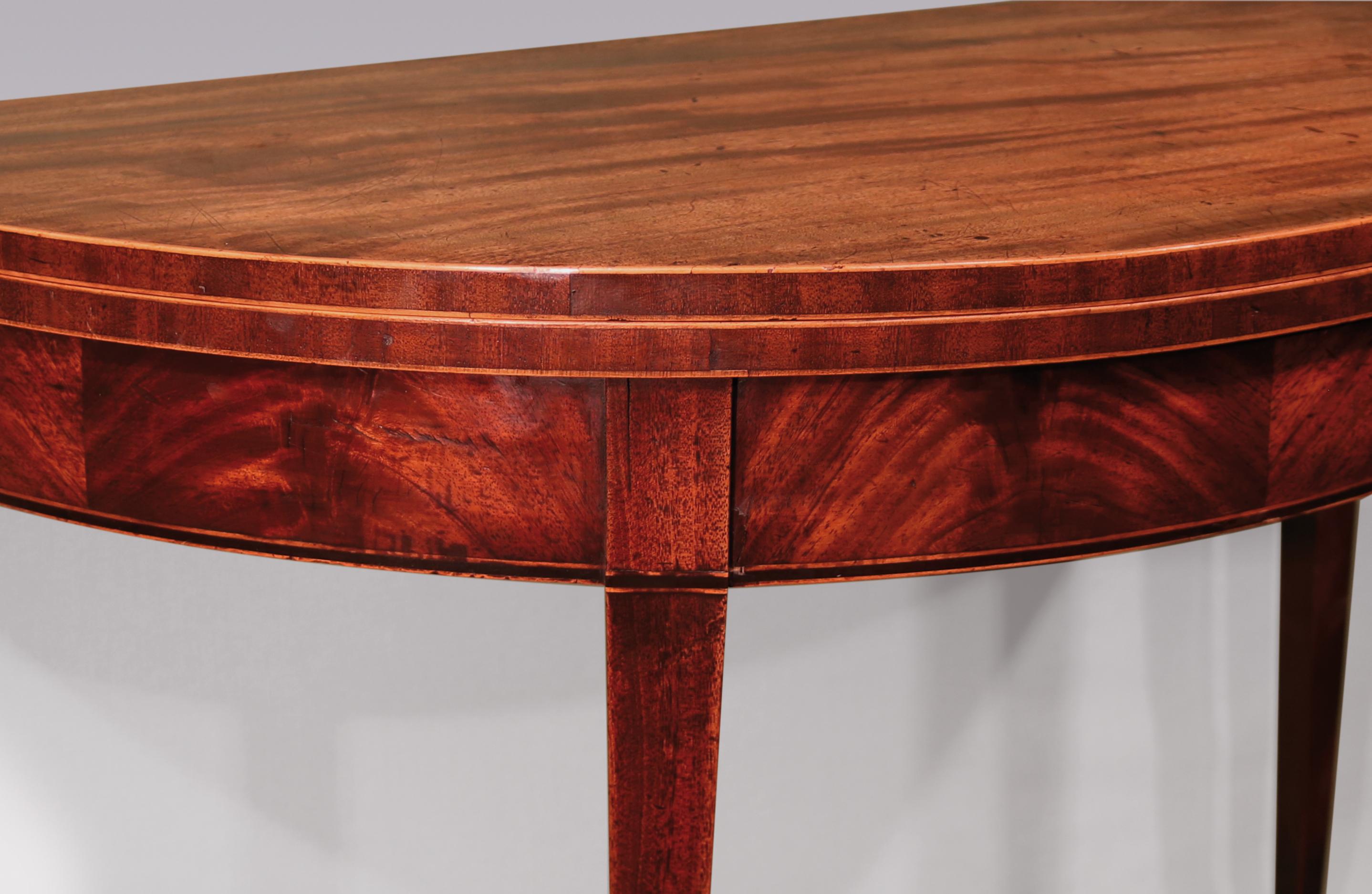 English Late 18th Century George III Period Mahogany Half Round Card Table