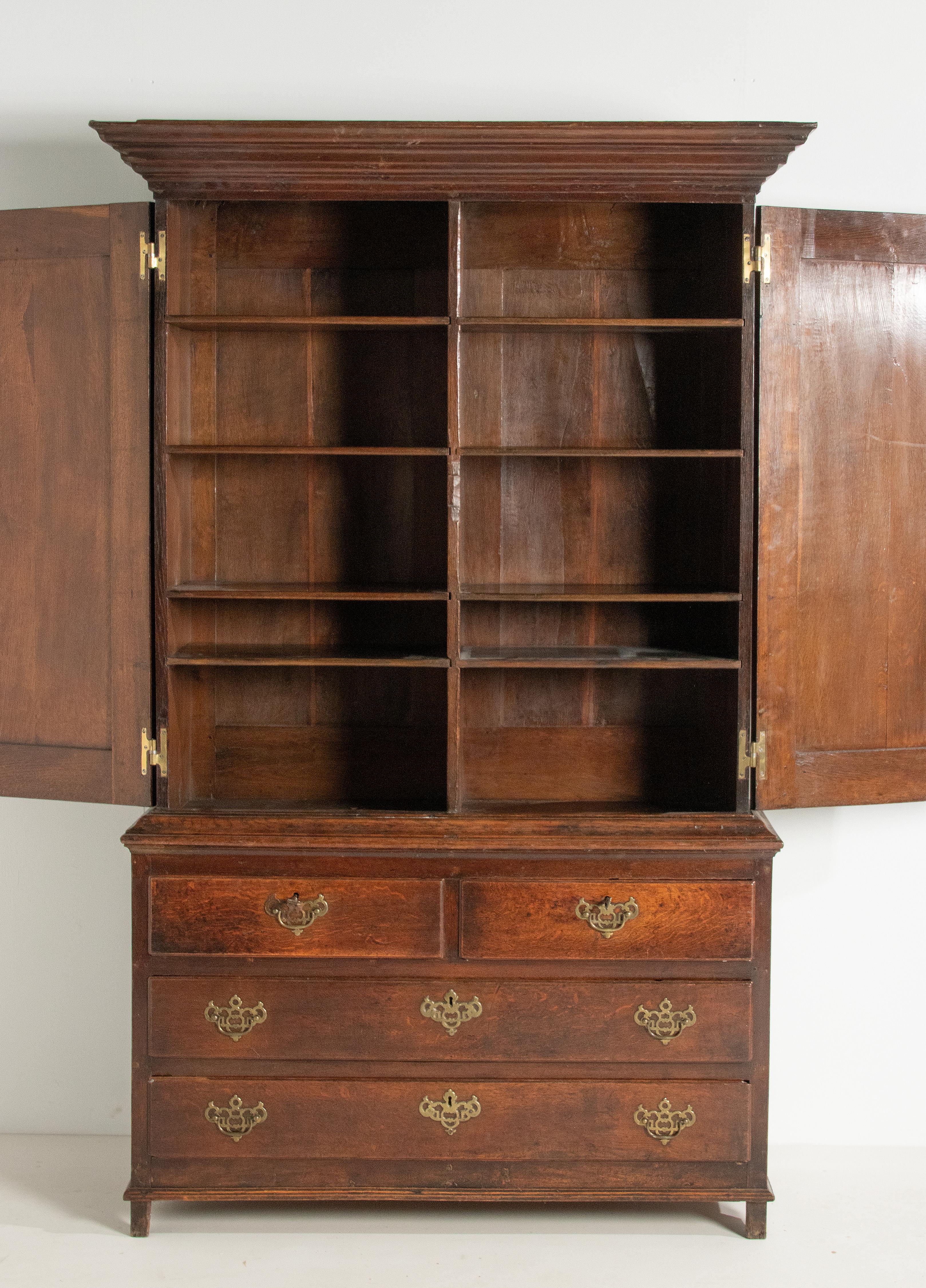 Brass Late 18th Century Georgian Oak Cabinet / Cupboard For Sale