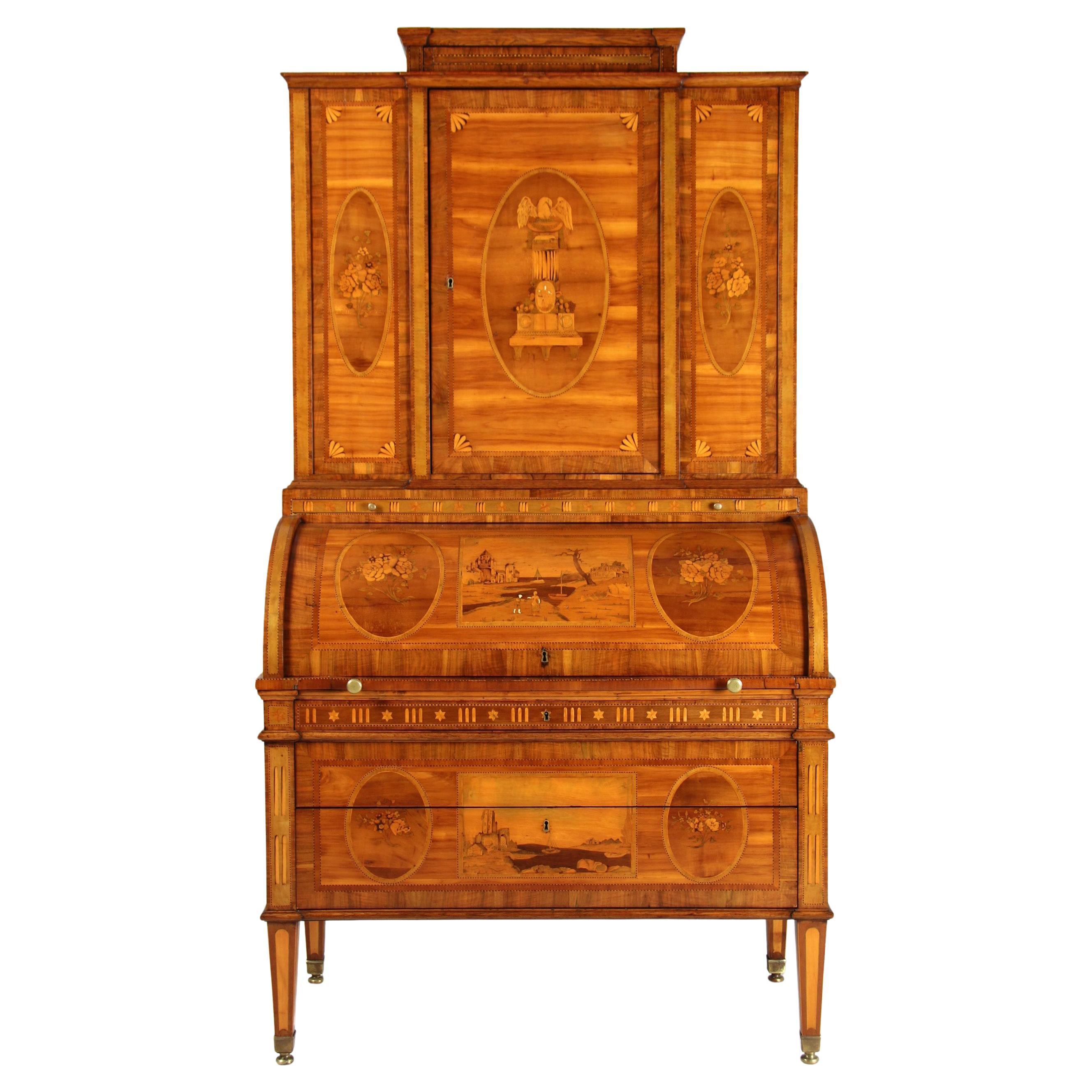 Secretaire Luigi XVI tedesco della fine del XVIII secolo con intarsi eccezionali, 1790 ca. in vendita