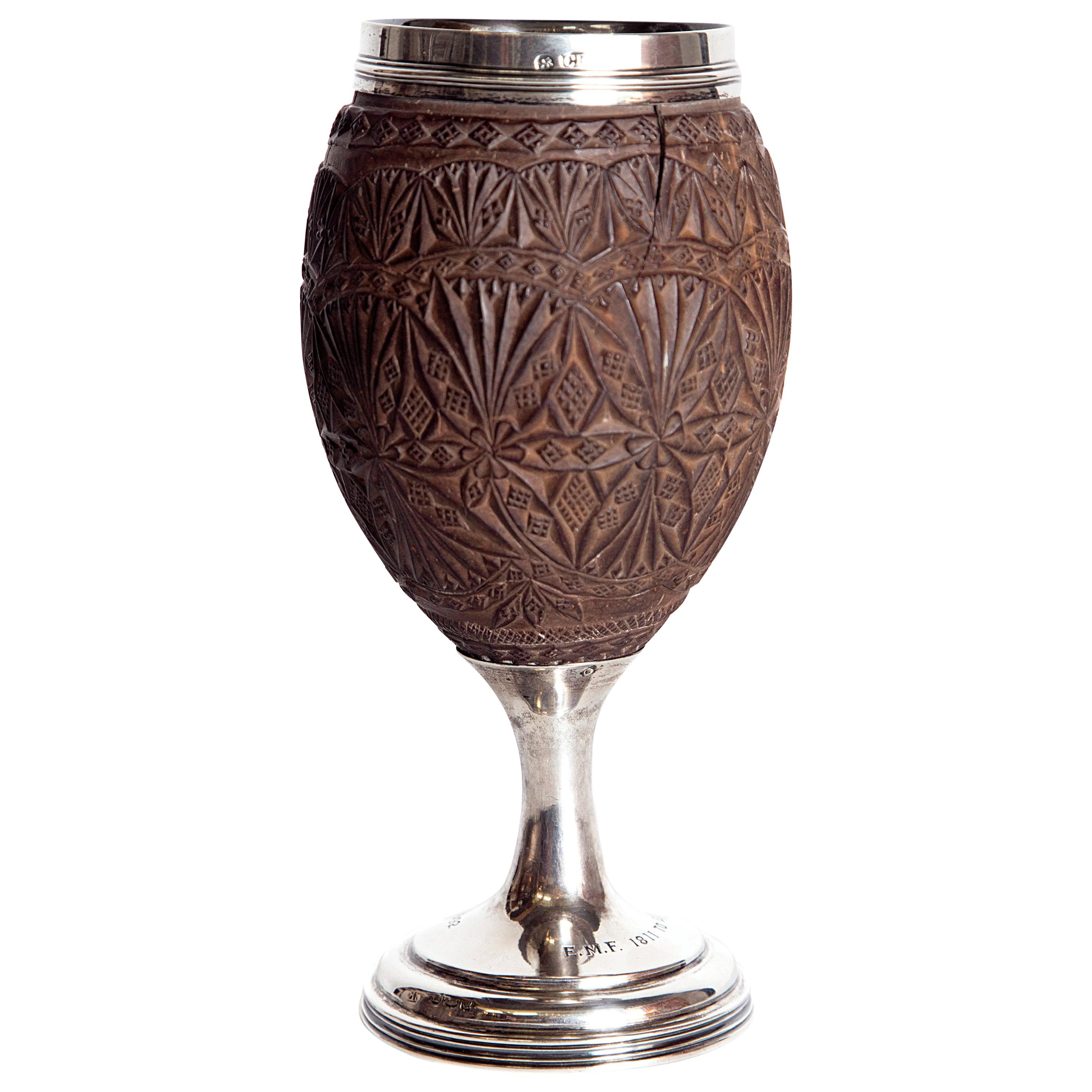 Late 18th Century Geroge III Coconut and Silver Goblet by Charles Hougham For Sale
