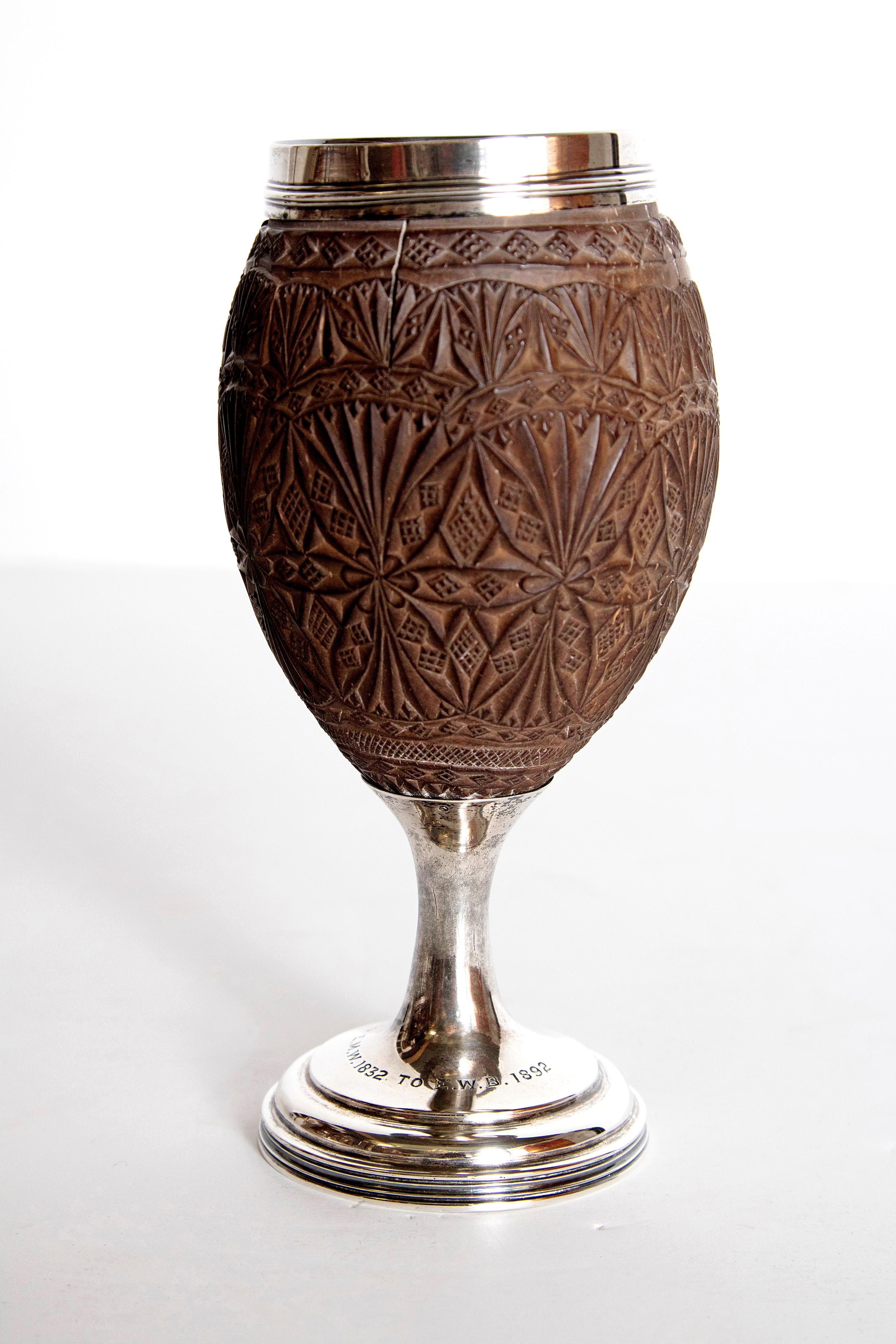 English Late 18th Century Geroge III Coconut and Silver Goblet by Charles Hougham For Sale
