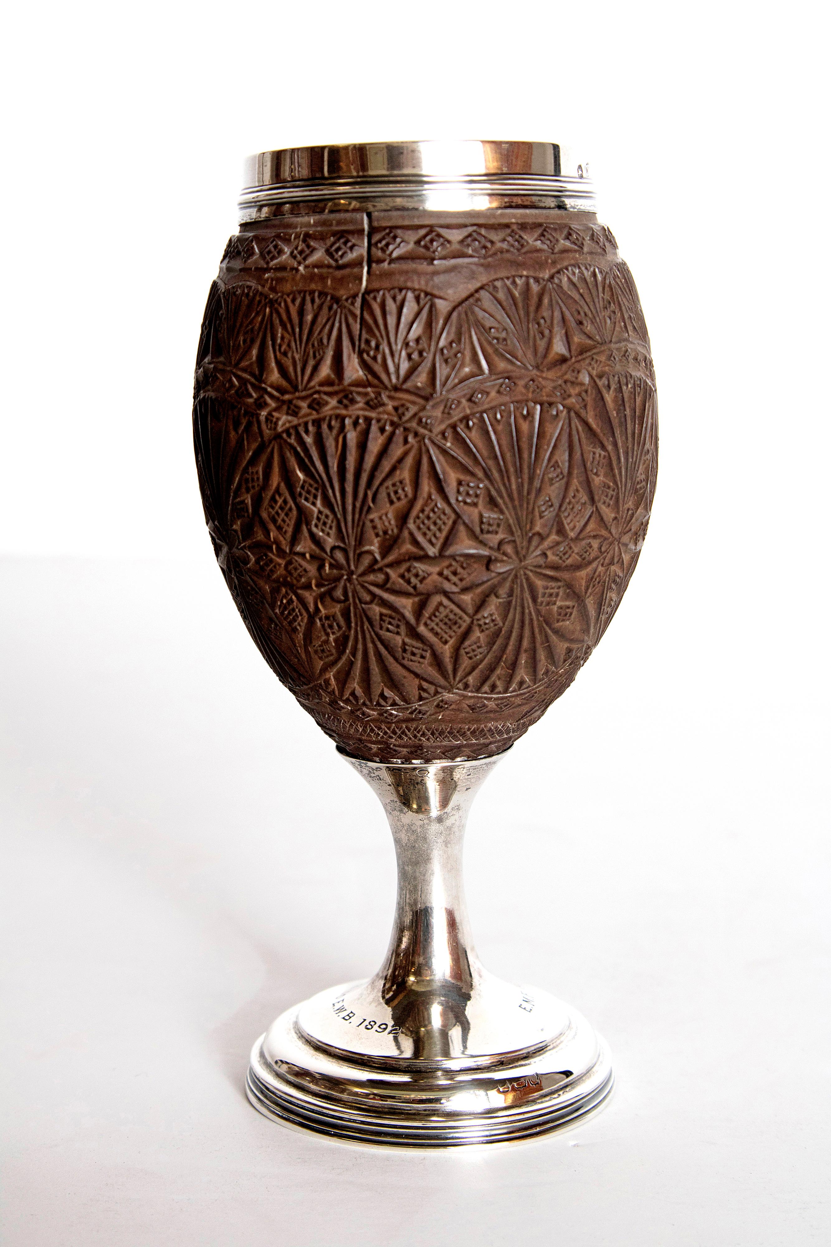 Hand-Carved Late 18th Century Geroge III Coconut and Silver Goblet by Charles Hougham For Sale