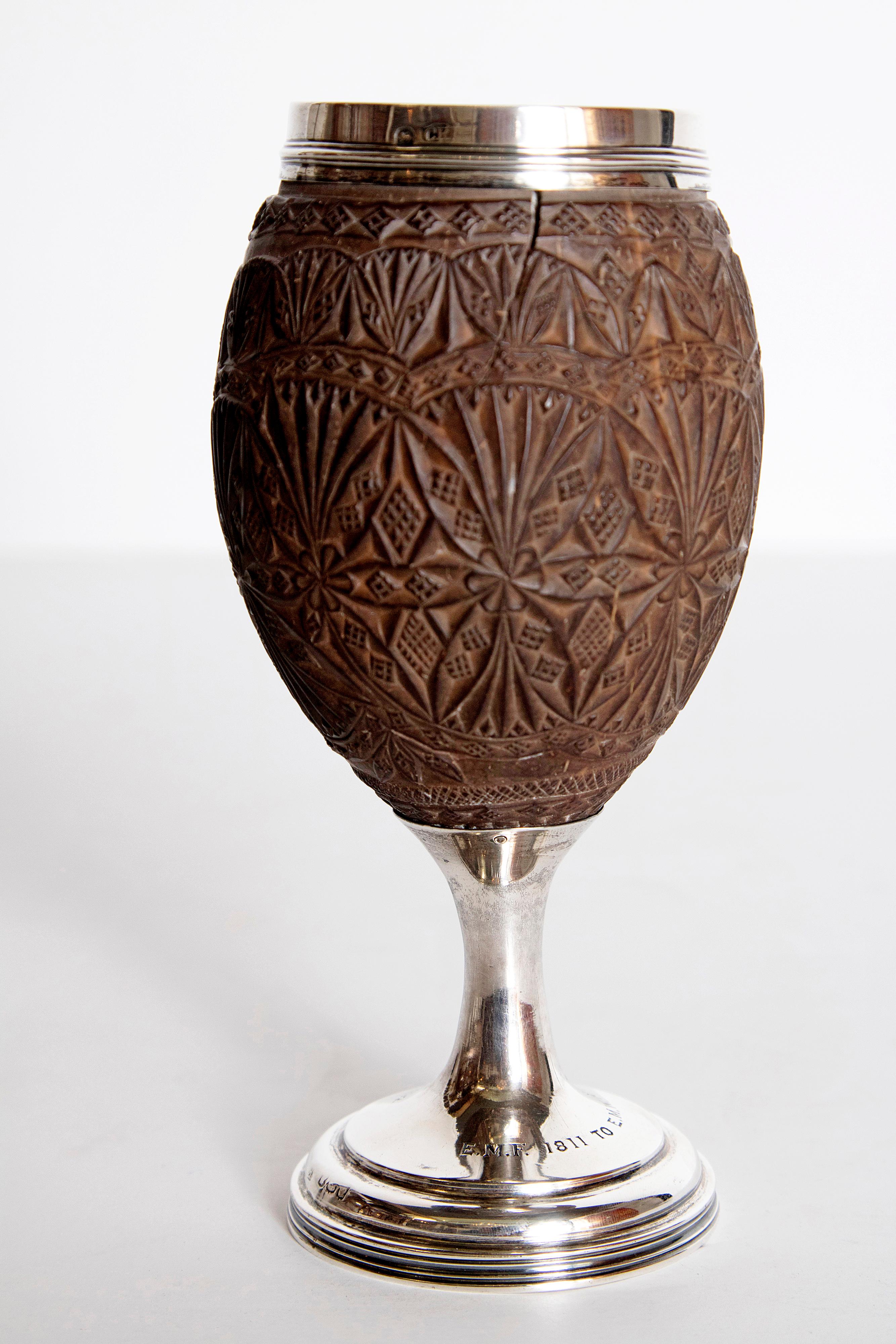 Late 18th Century Geroge III Coconut and Silver Goblet by Charles Hougham In Good Condition For Sale In Dallas, TX