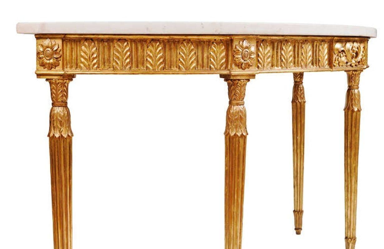 English Late 18th Century Gilt Console Table with Inlaid Marble Top For Sale
