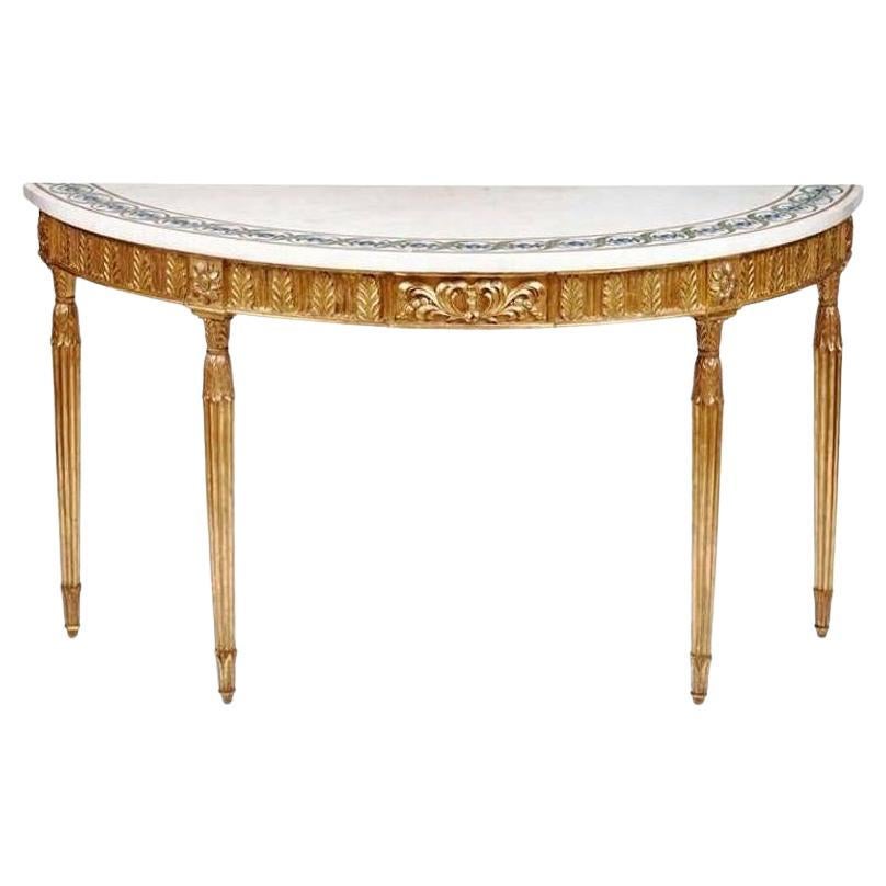 Late 18th Century Gilt Console Table with Inlaid Marble Top For Sale