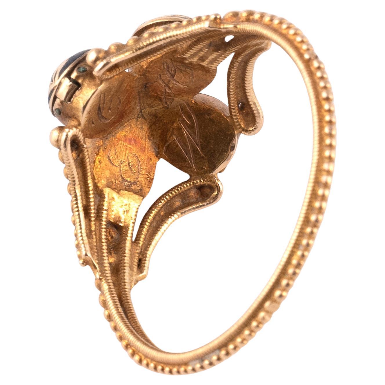 Ein goldener Giftring mit vier Fächern aus dem späten 18. für Damen oder Herren im Angebot