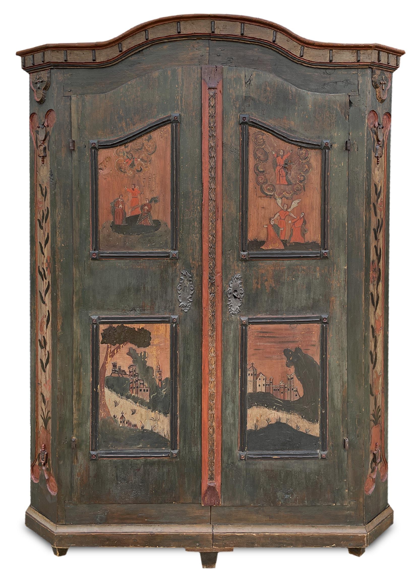 Hand-Carved Late 18th Century Green Painted Cabinet