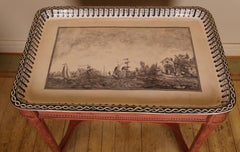 Tavolo in maiolica gustaviana della fine del XVIII secolo con supporto rosso