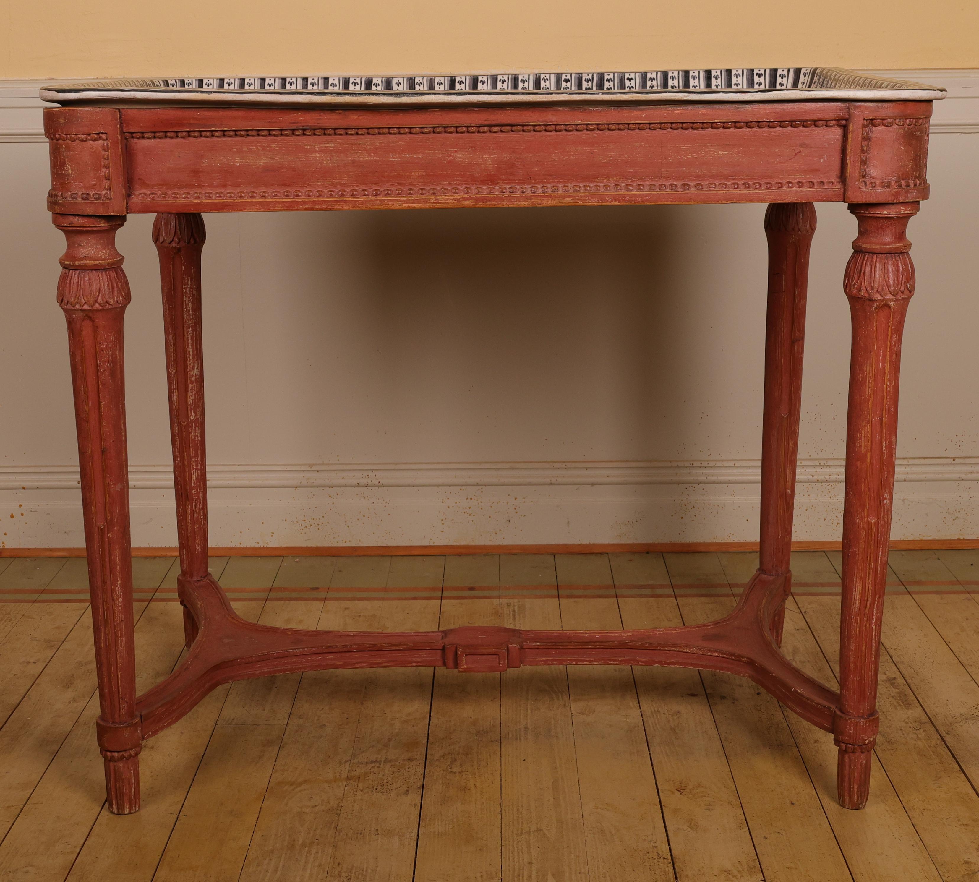 Late 18th Century Gustavian Faience Table with Red Stand For Sale 1