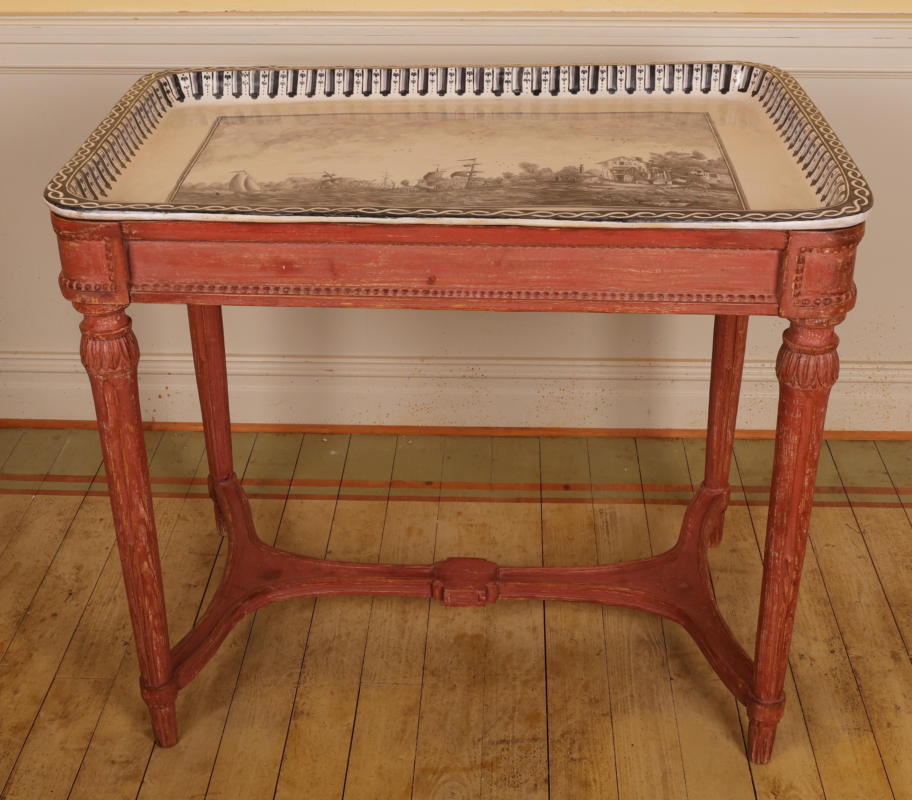 Late 18th Century Gustavian Faience Table with Red Stand For Sale 2