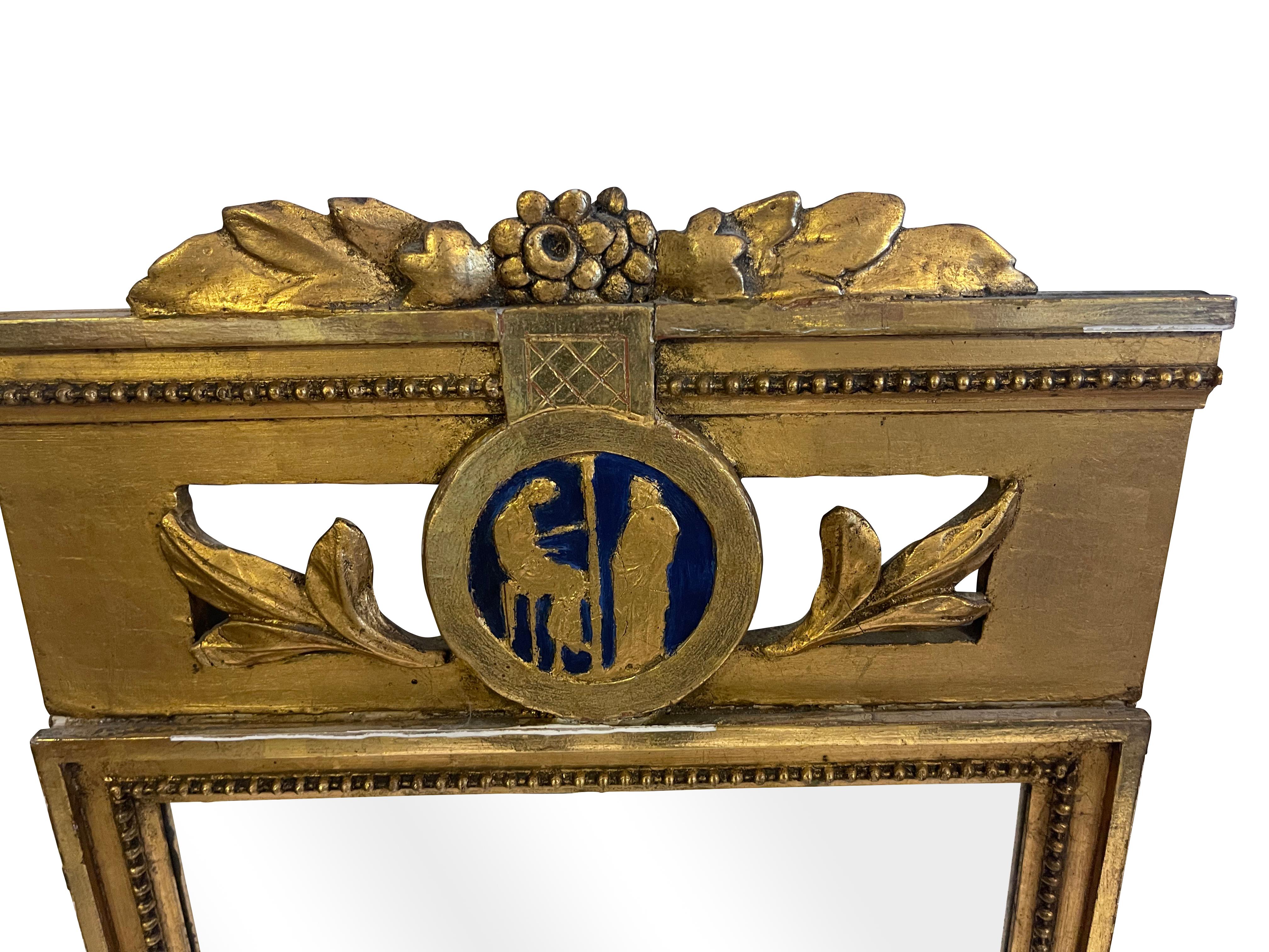 Sculpté à la main Miroir suédois doré de la fin du XVIIIe siècle de style gustavien avec verre d'origine en vente