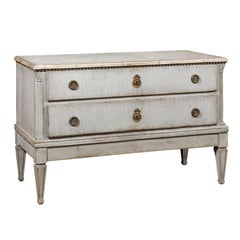 Late 18th Century Gustavian Period Two-Drawer Painted Commode with Reeded Motifs
