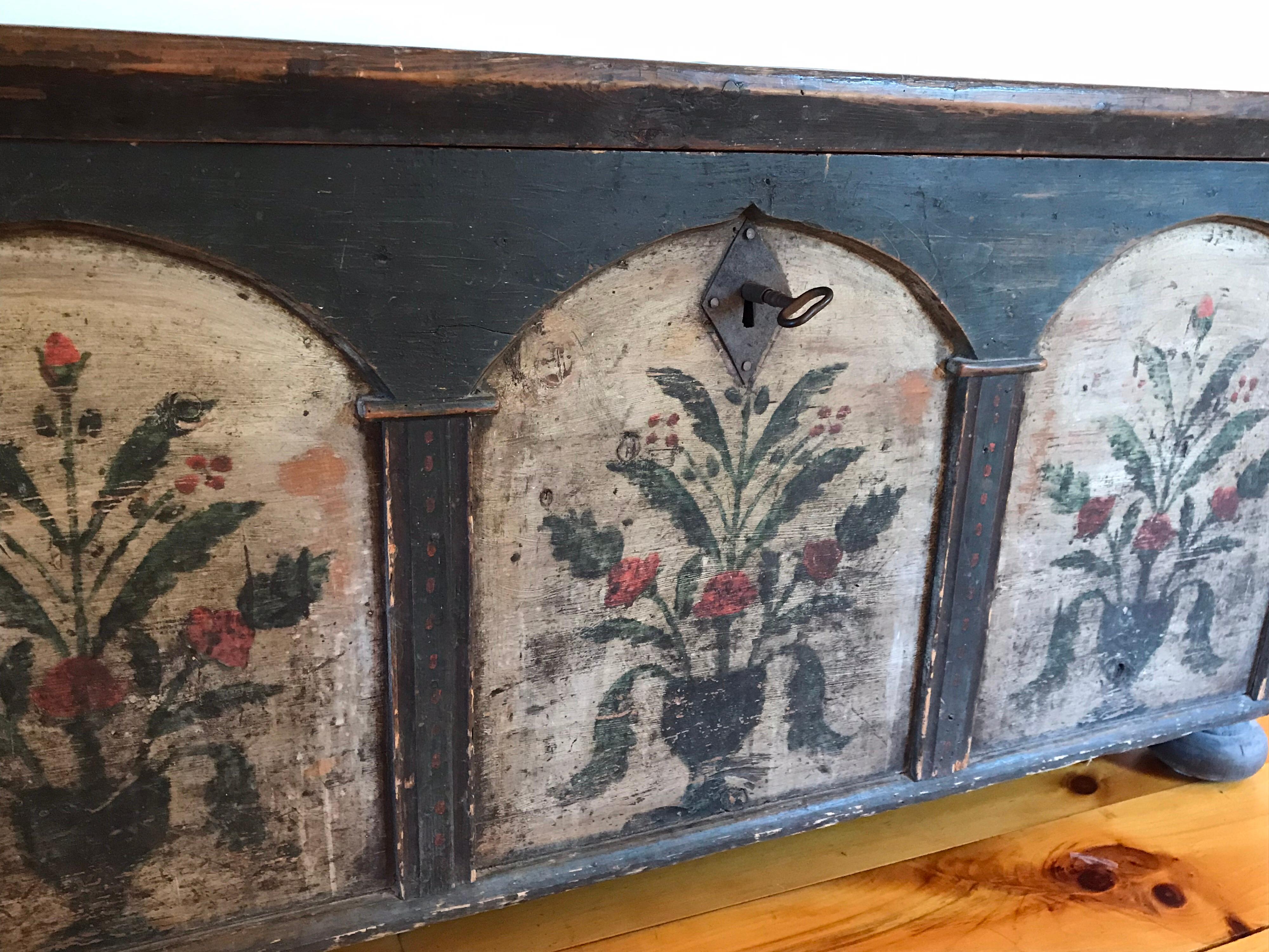 Beautiful hand painted Austrian blanket chest, late 18th Century, maker unknown.
