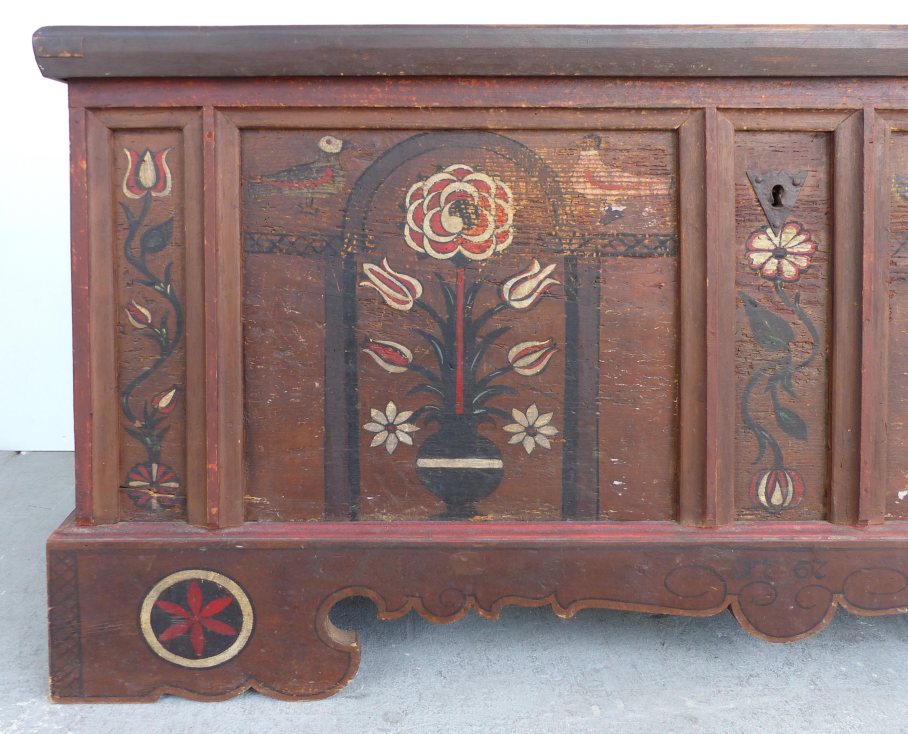 German Late 18th Century Hand Painted Bavarian Dowry Chest Dated 1767 For Sale