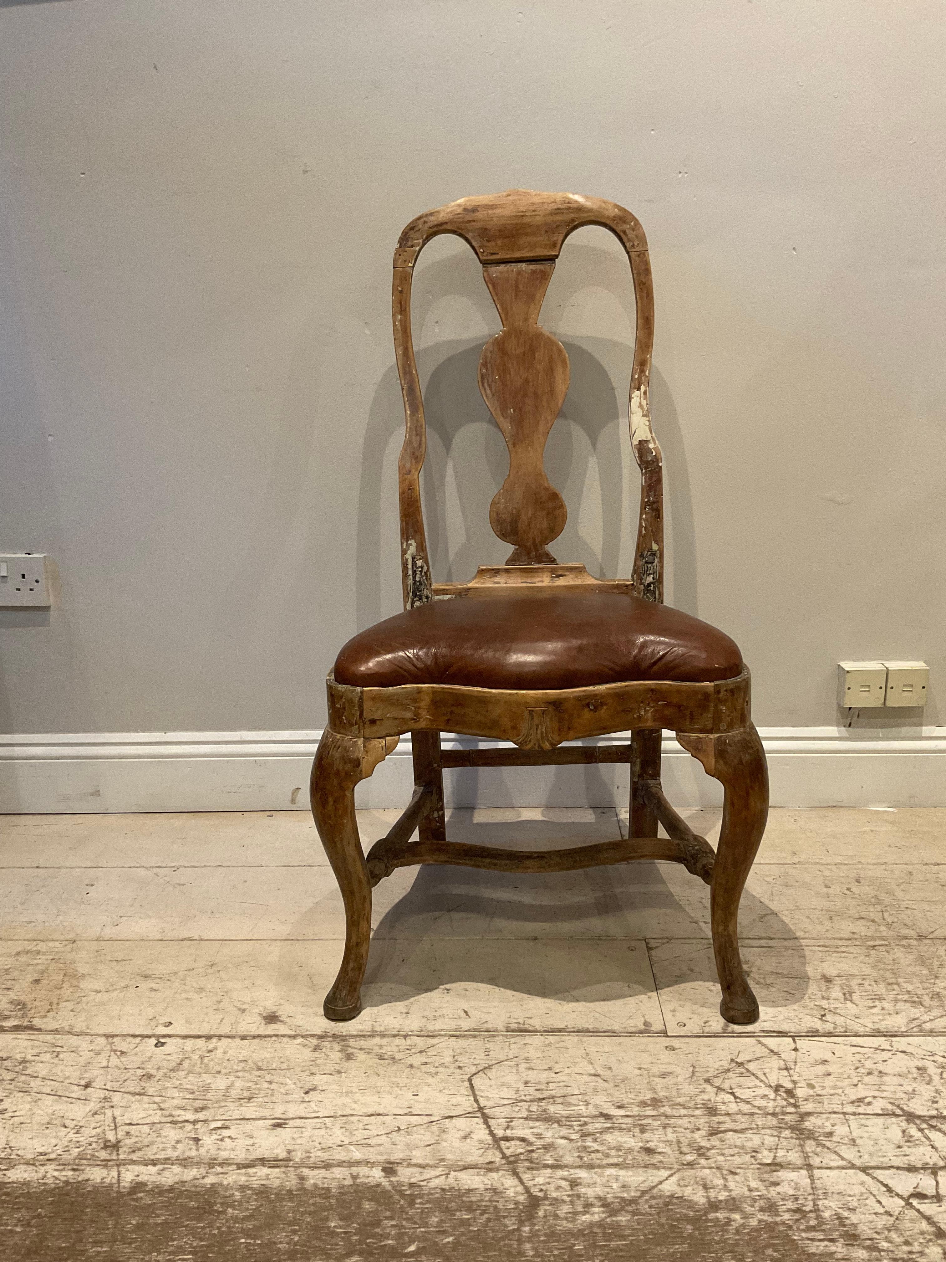Rococo Late 18th Century High Backed Swedish Chair with Leather Seat For Sale