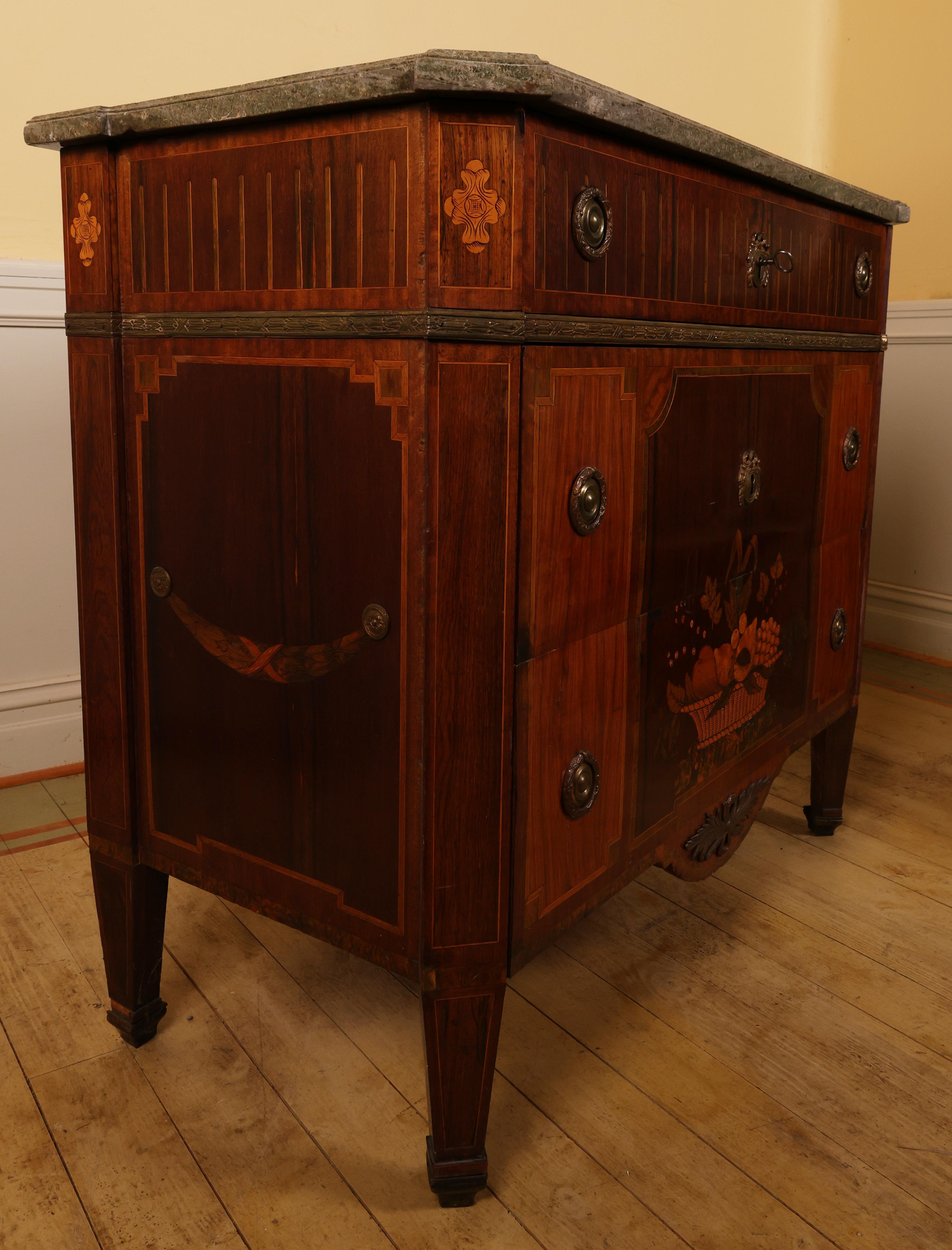 Gilt Late 18th Century High-Gustavian Commode with Intarsia by Gustaf Foltjern For Sale