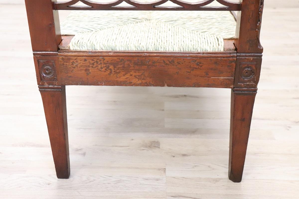 Late 18th Century Italian Antique Louis XVI Bench in Walnut and Straw Seat For Sale 7