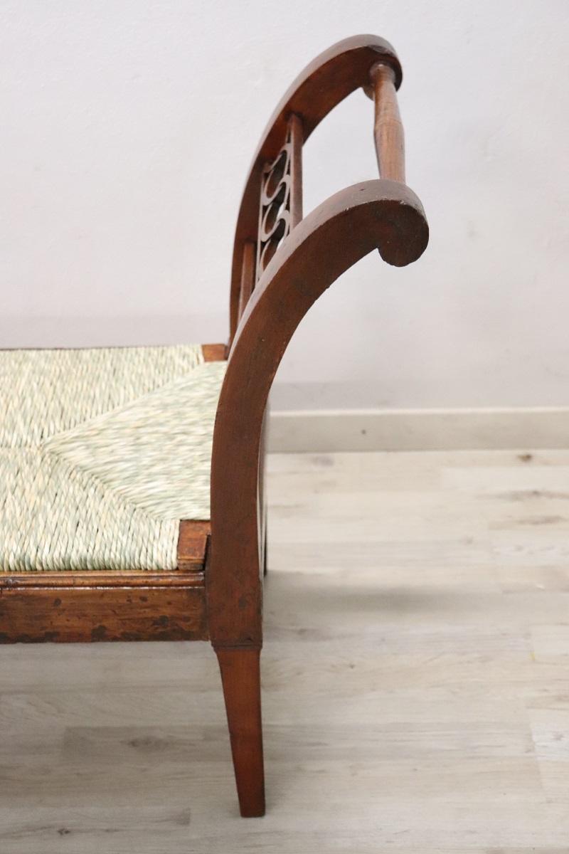 Late 18th Century Italian Antique Louis XVI Bench in Walnut and Straw Seat For Sale 8