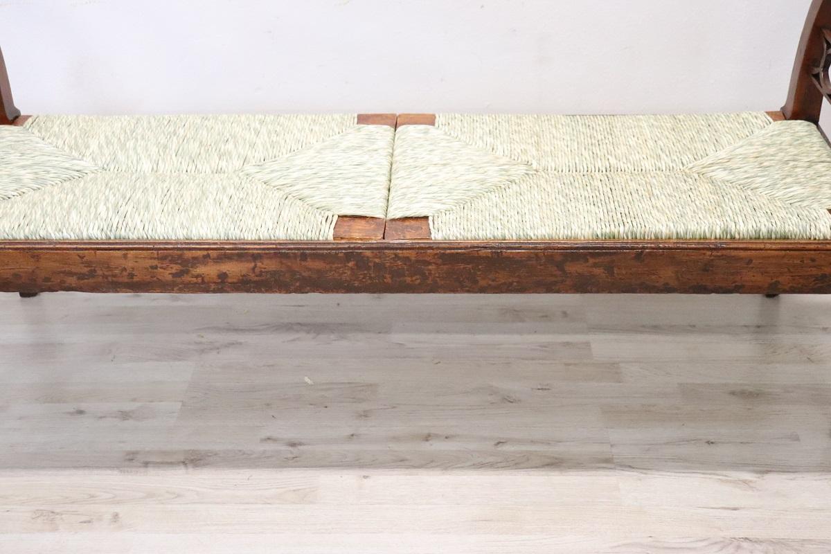 Late 18th Century Italian Antique Louis XVI Bench in Walnut and Straw Seat For Sale 9