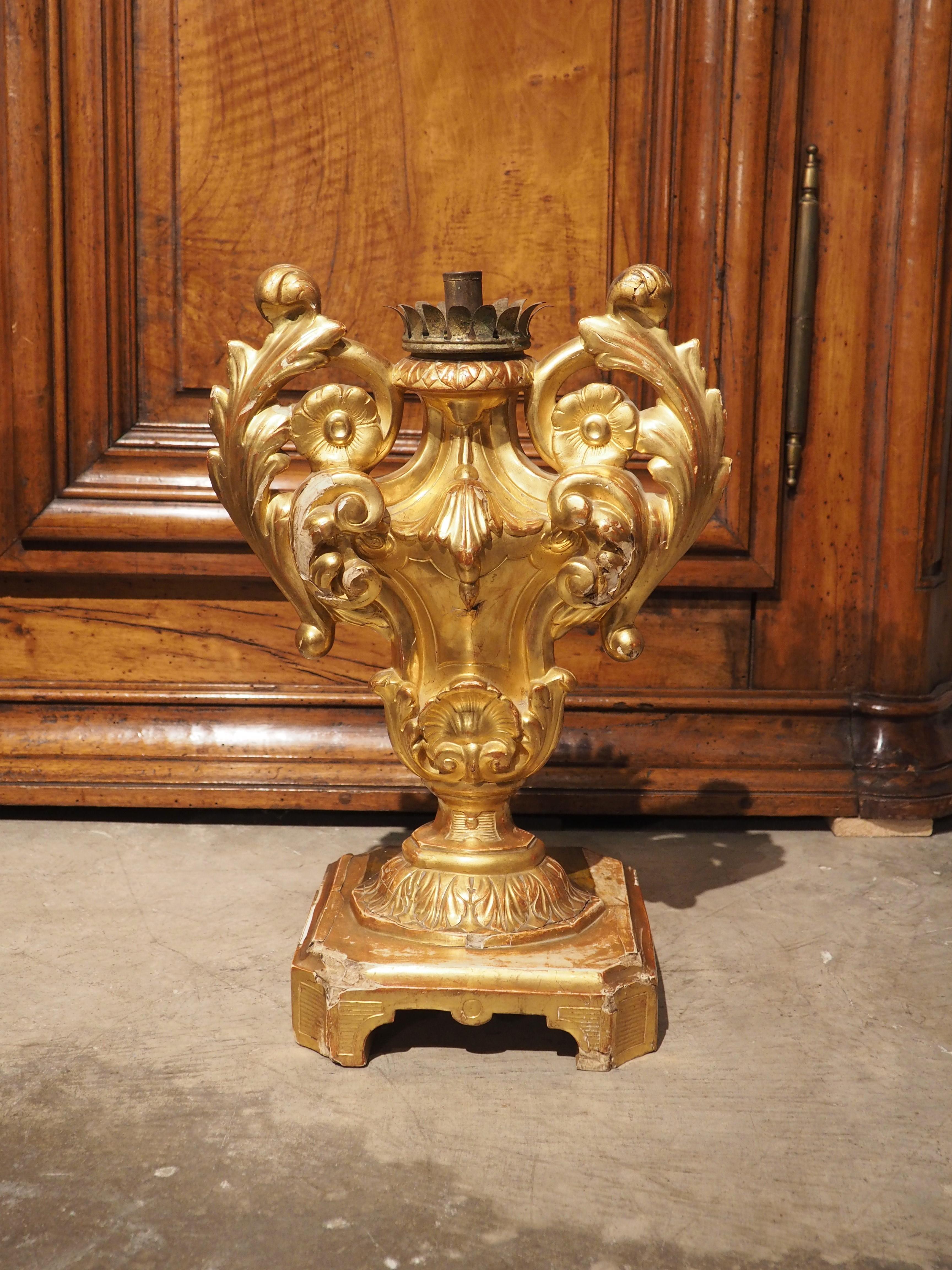 Late 18th Century Italian Baroque Giltwood Candleholder 12