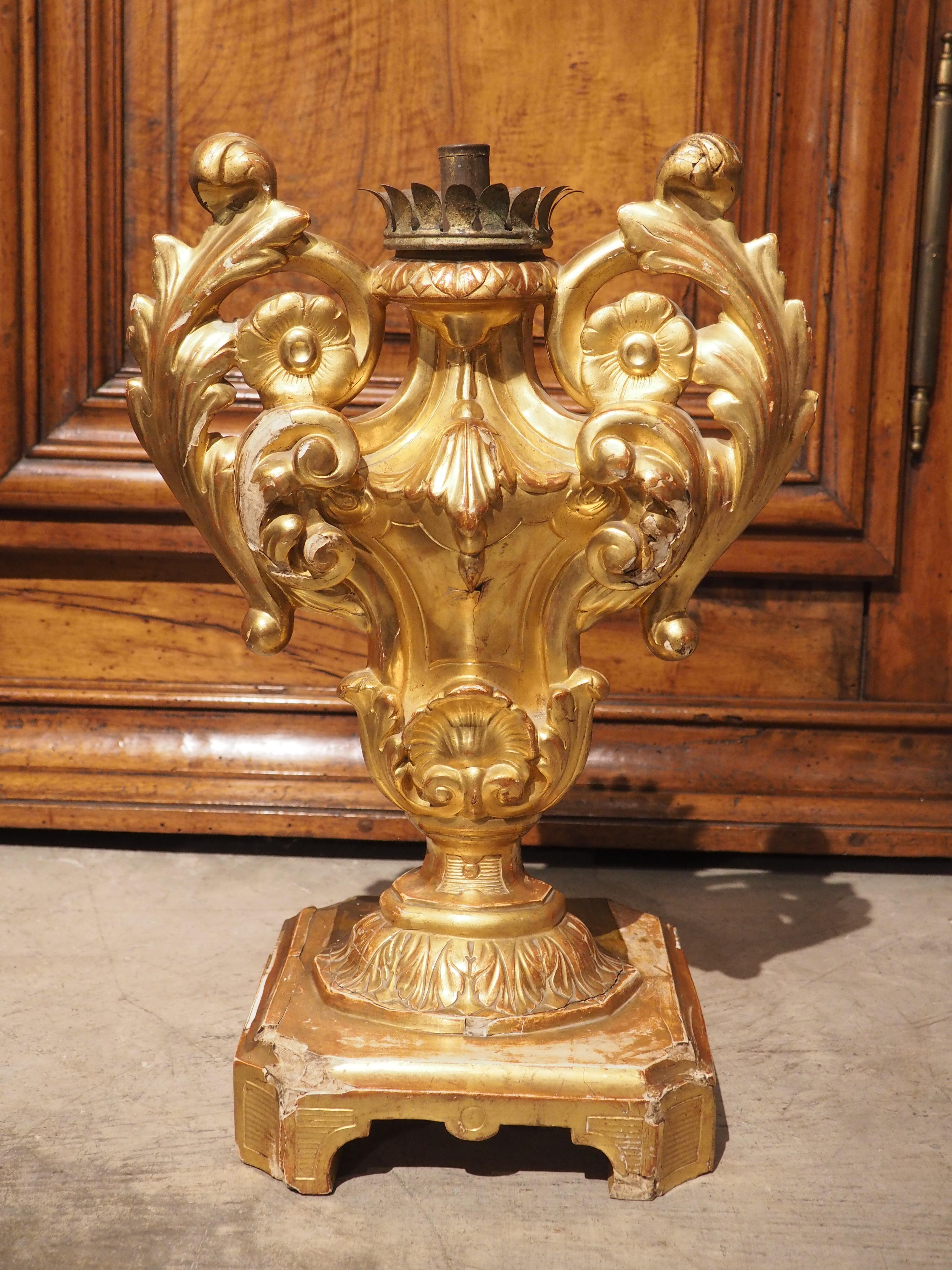 Late 18th Century Italian Baroque Giltwood Candleholder 13