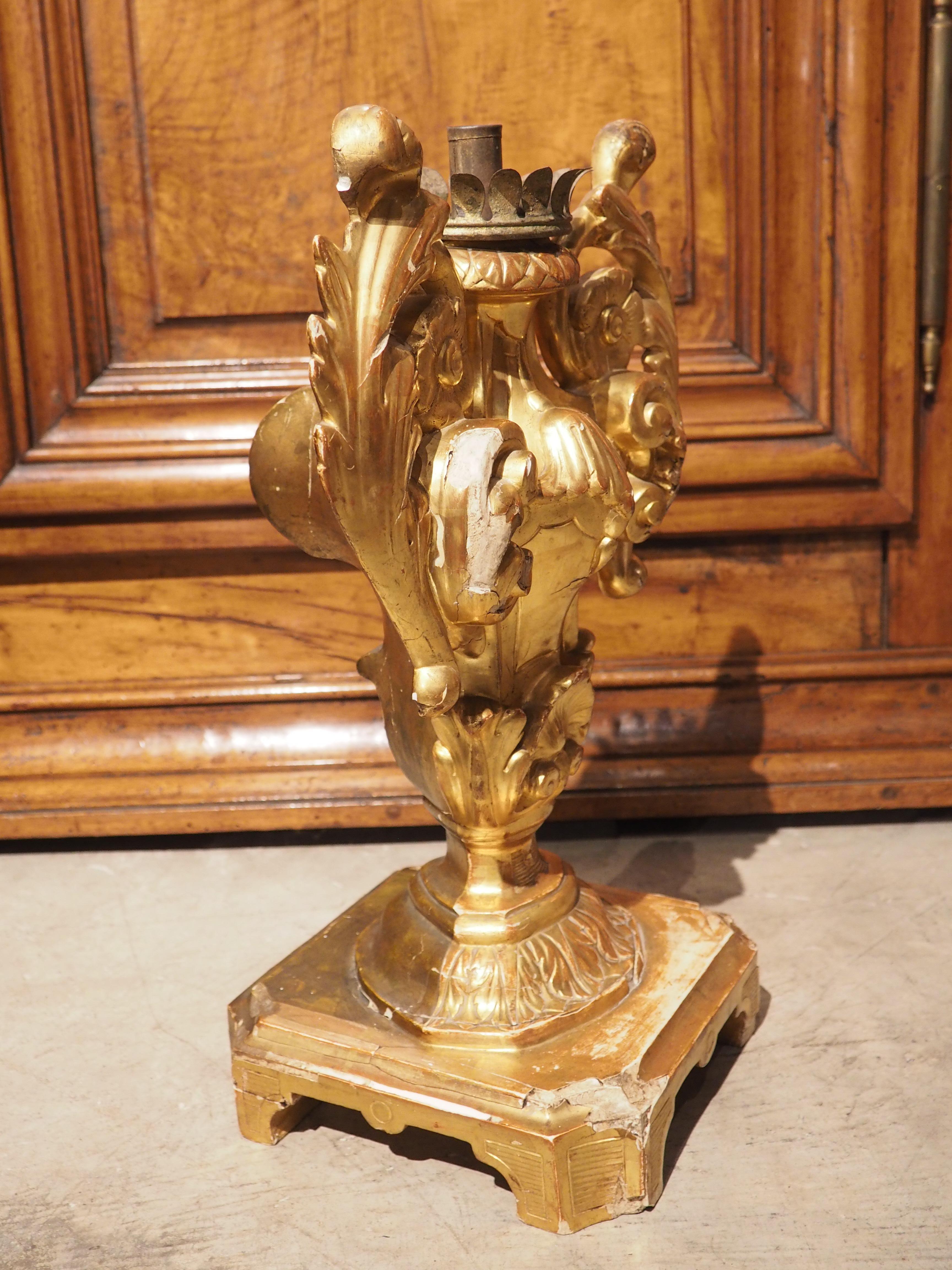 Late 18th Century Italian Baroque Giltwood Candleholder 4