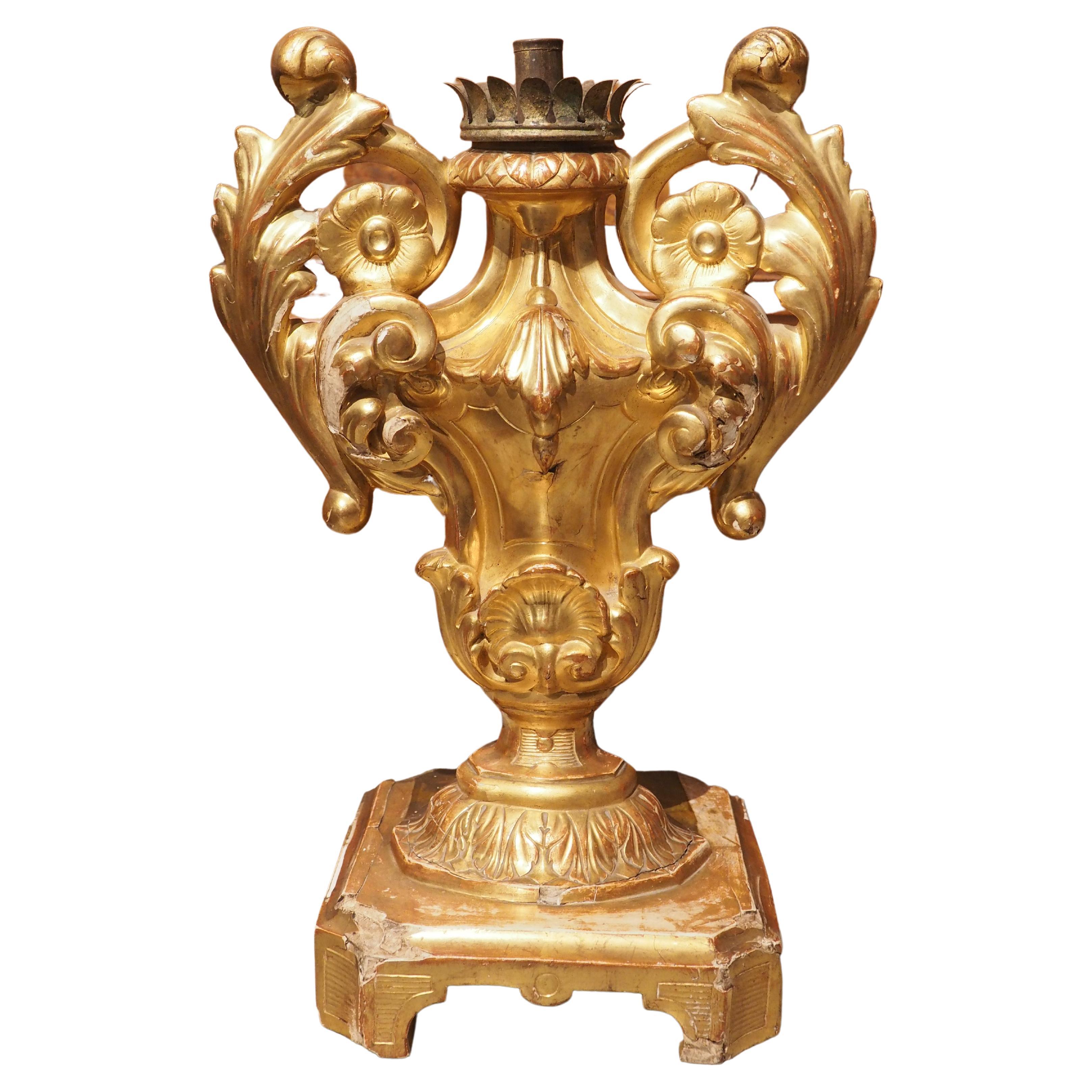 Late 18th Century Italian Baroque Giltwood Candleholder